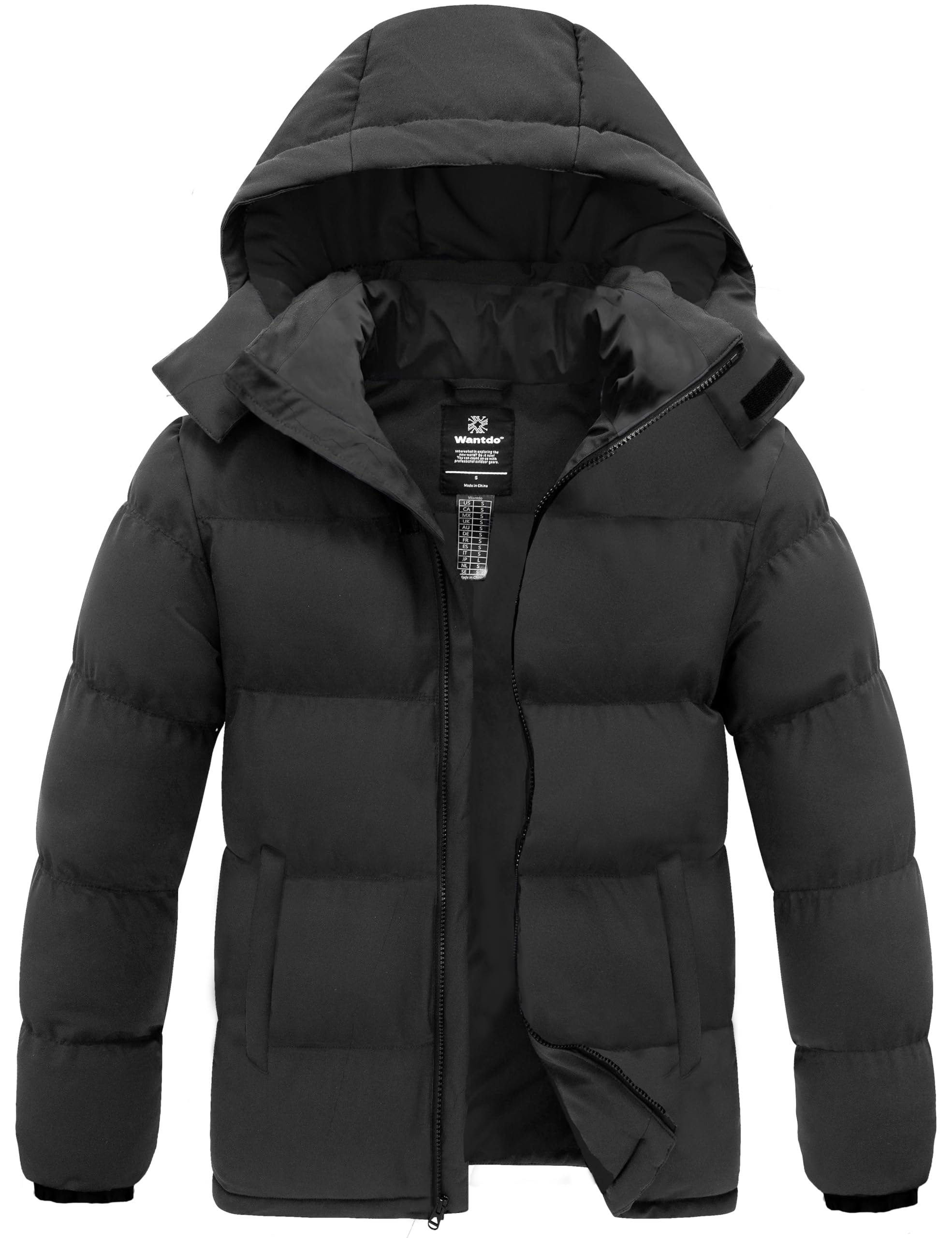 wantdo Men's Warm Puffer Jacket Thicken Waterproof Winter Coat with Detachable Hood