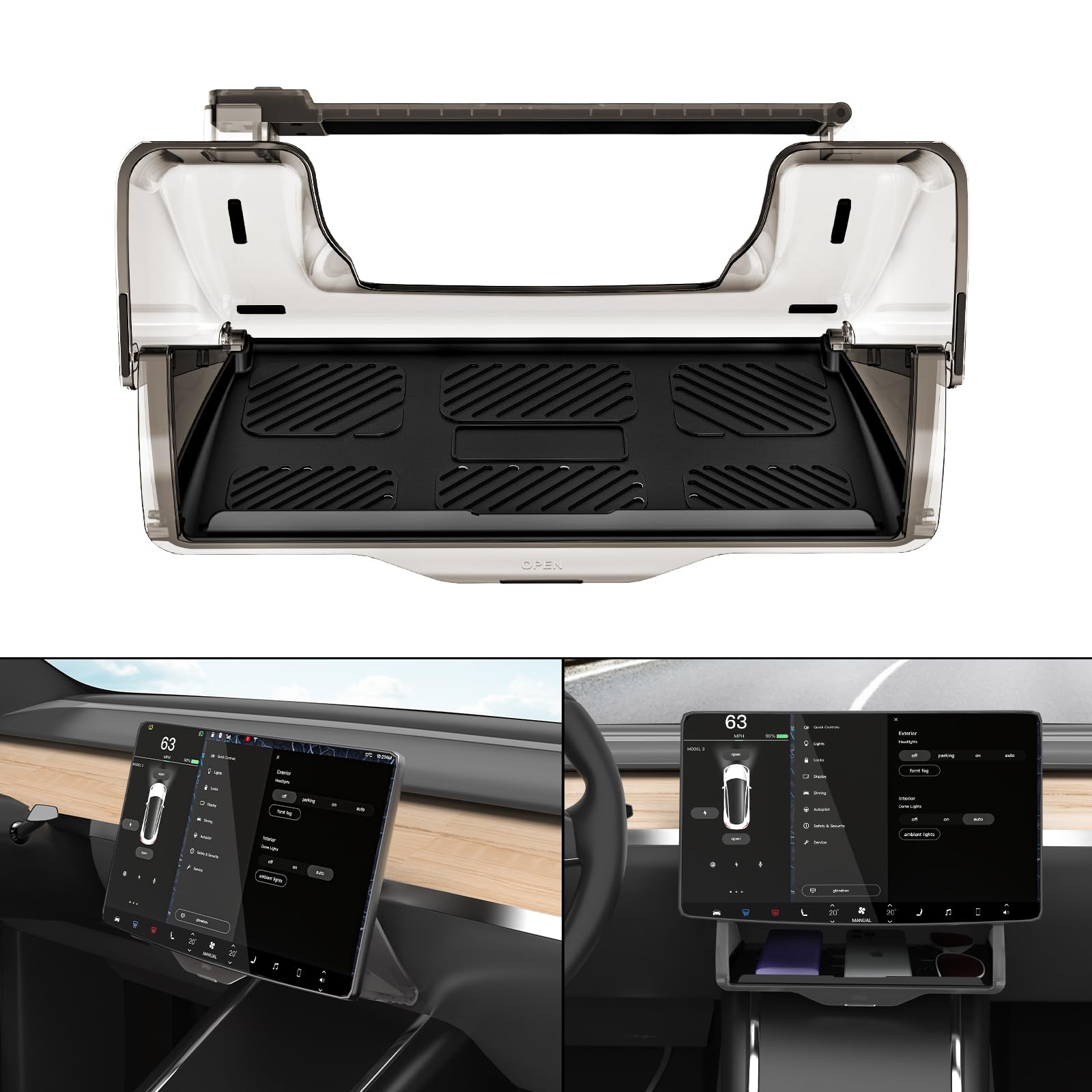 SCONFID Under Screen Storage for Tesla Model 3 Model Y 2024-2016, Tesla Hidden Storage Organizer Behind Screen for Model 3 Model Y Accessories (Hidden Design)