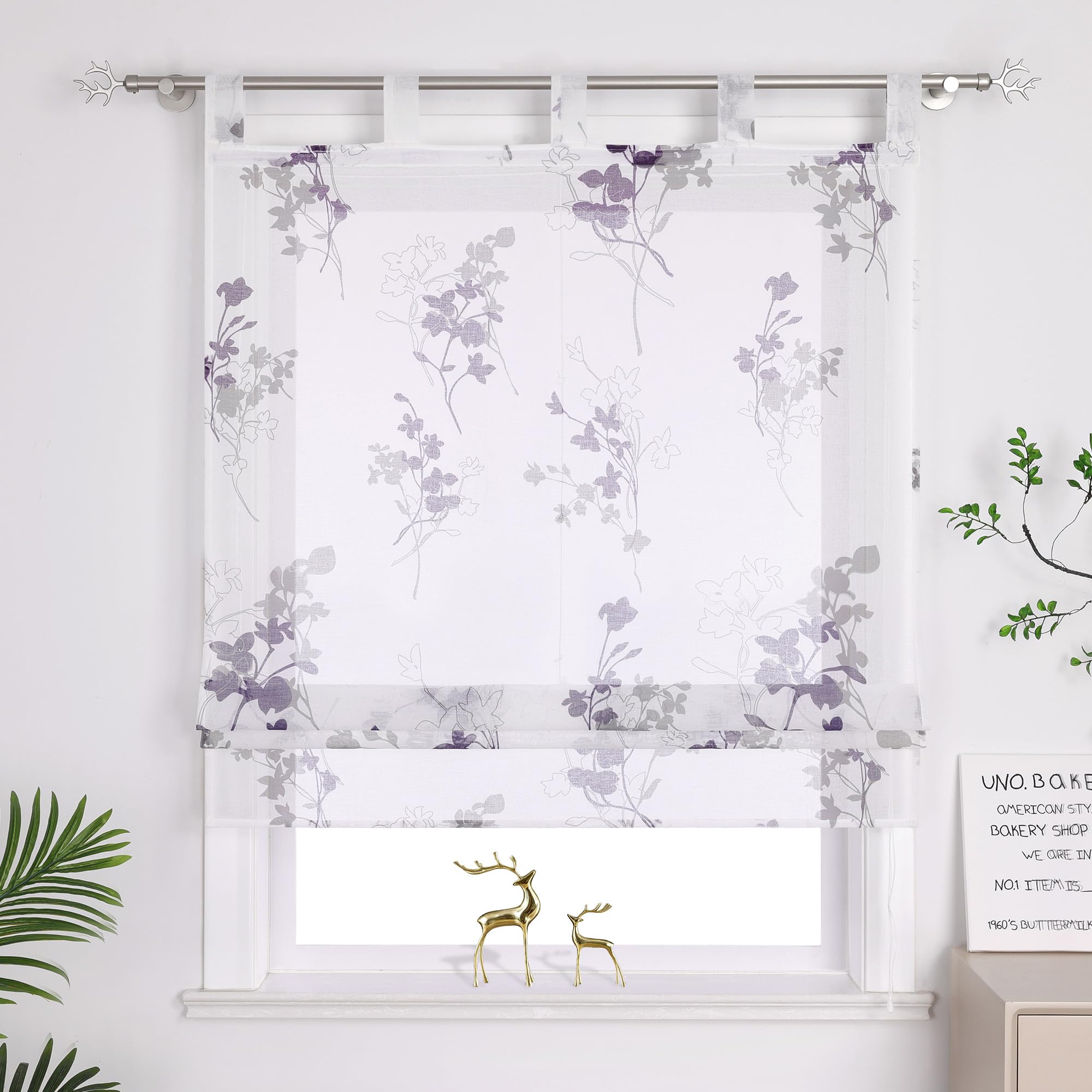 Joyswahl Raffrollo mit Schlaufen Landhaus Raffgardinen Wohnzimmer Fenster Vorhänge Weiß Bändchenrollo »Doris« Transparent BxH 140x140cm Violett 1er Pack