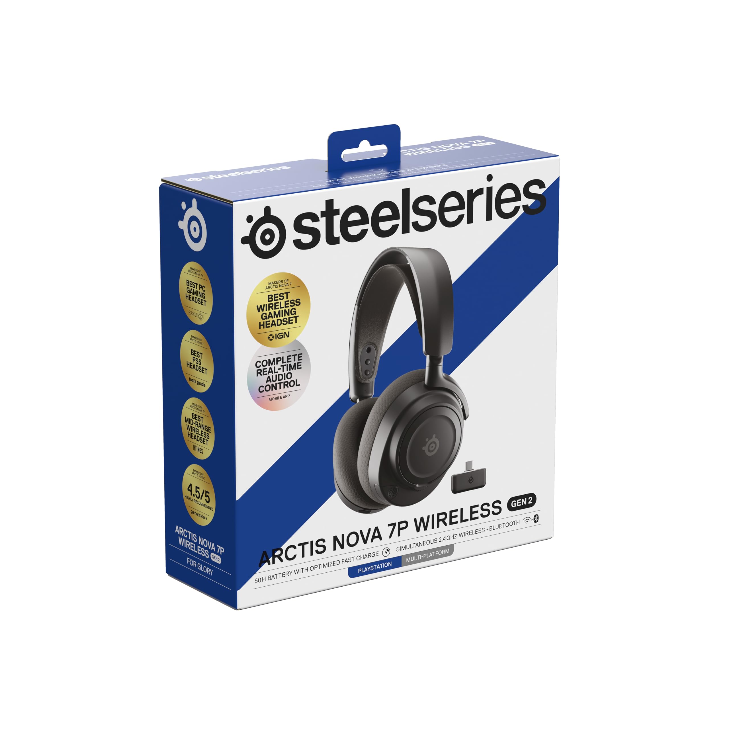 SteelSeries Arctis Nova 7P Wireless Gen 2 -Playstation cuffie da gioco -Controllo app in tempo reale - Oltre 50 h -Driver magnetici al neodimio - Mixabile 2,4 GHz/Bluetooth - PS5,PC,Switch 1/2, Mobile