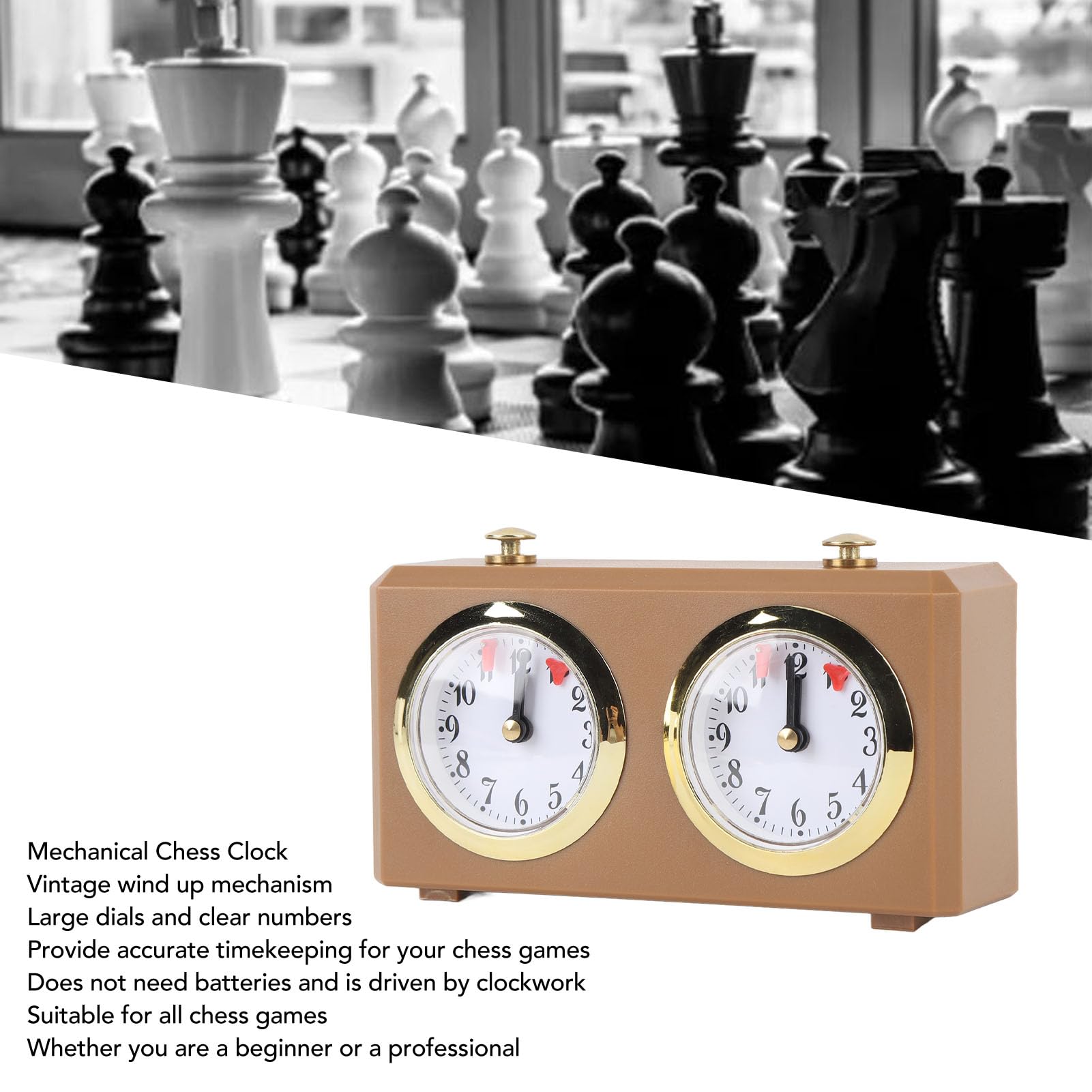 RiToEasysports Orologio da Scacchi, Classico Timer di Scacchi Meccanici Analogici di Wintage Up con Quadranti Adatti per Weiqi (Tan)