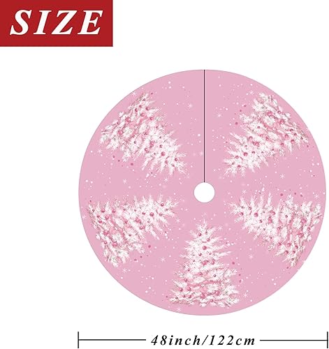 Miniatura 2 de Falda de árbol de Navidad, falda de árbol de Navidad rosa de 48 pulgadas, falda de árbol de invierno de Navidad para decoración de interiores y