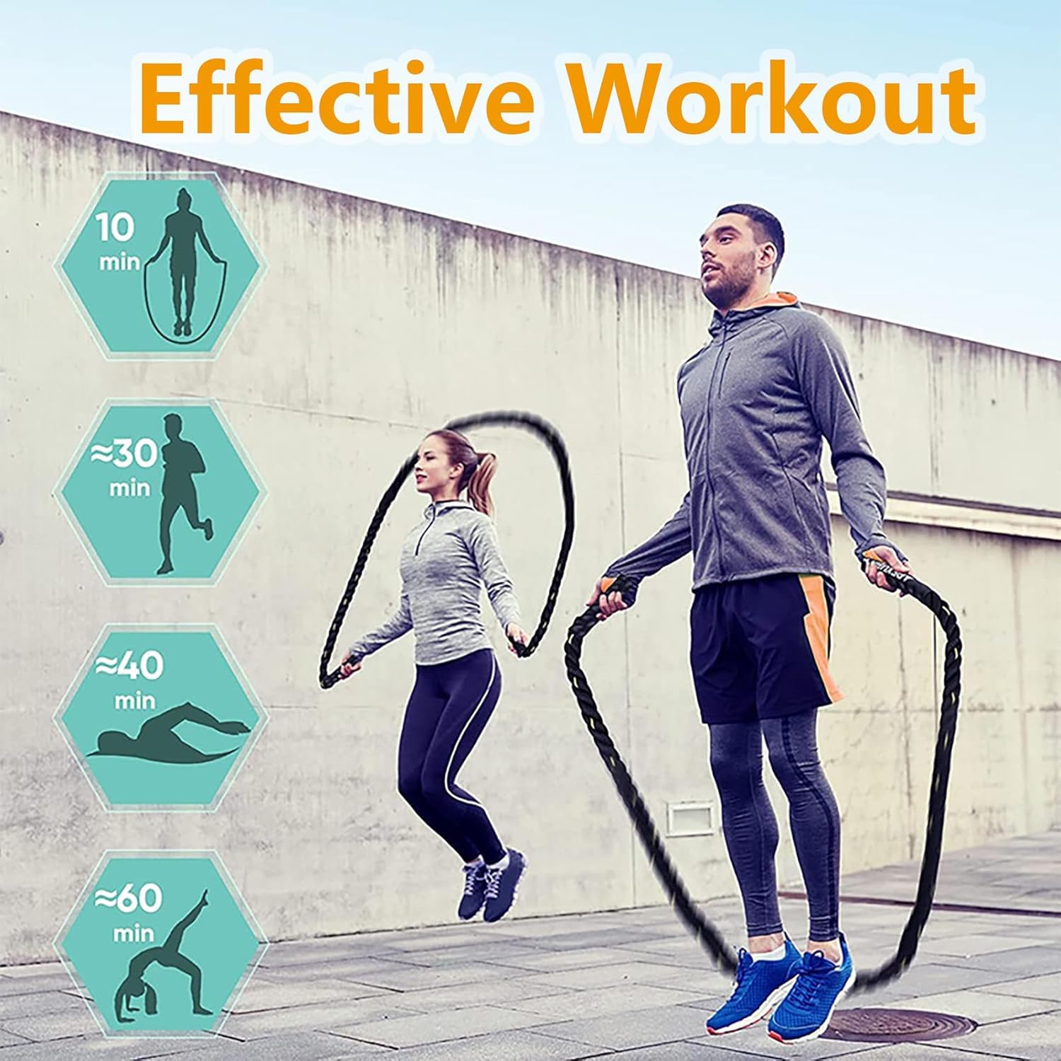 Corda per saltare pesante per adulti, per fitness, costruzione muscolare, lunghezza 300 cm, peso 1,2 kg, per allenamento, palestra, allenamento di resistenza e come supplemento per la perdita di