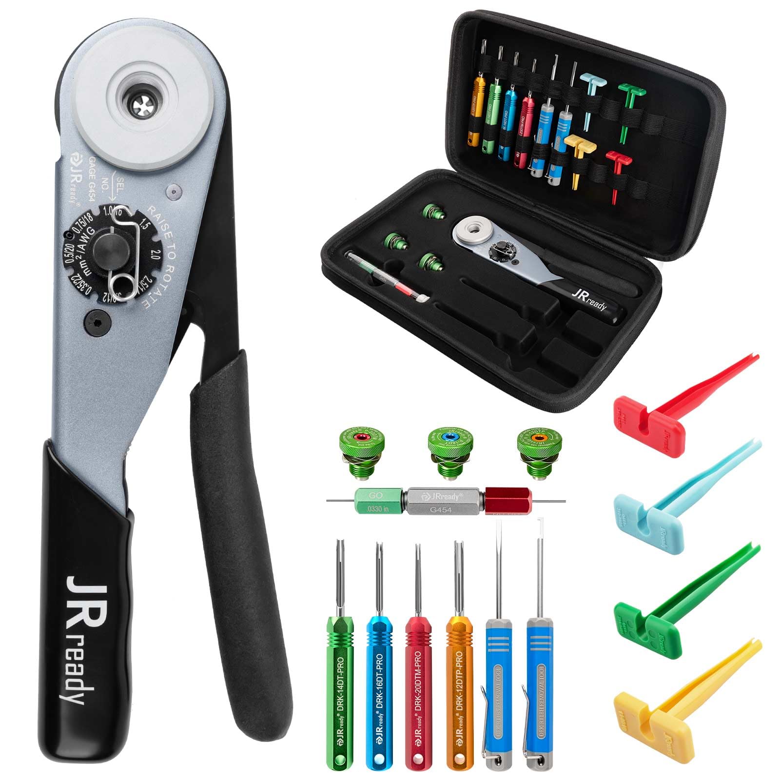 JRready ST2178 ACT-HDT Deutsch Crimp Tool Kit with Three Positioners & Deutsch Pin Removal Tools Kit for 12#16#20# Contacts, ACT-HDT Crimp Tool for Automobiles, Trucks, Buses, Boats