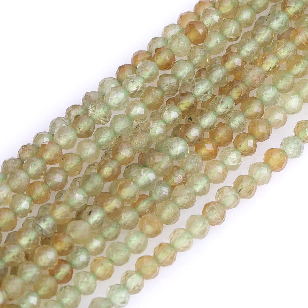 Gem-Inside 3 mm grüner Granat, natürlicher Edelstein, facettiert, rund, Halbedelstein, lose Rocailles, für Schmuckherstellung, 38,1 cm Strang