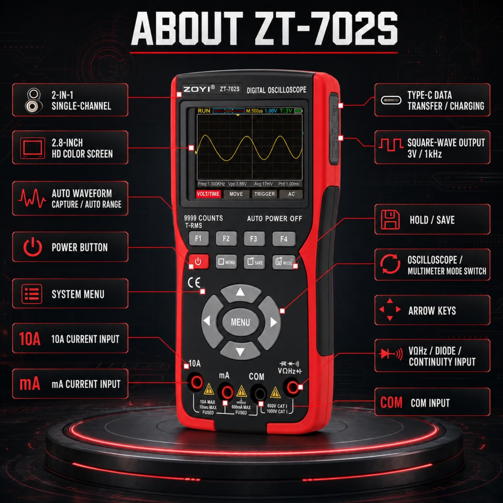 ZOTEK 702S Oscilloscope Multimeter - 2-in-1 Repair Tool -7