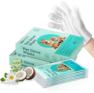Pet Grooming Glove Wipes for Dogs & Cats – Individually Wrapped, Hypoallergenic, Rinse-Free Bathing & Deodorizing Wipes for Daily Care & Travel