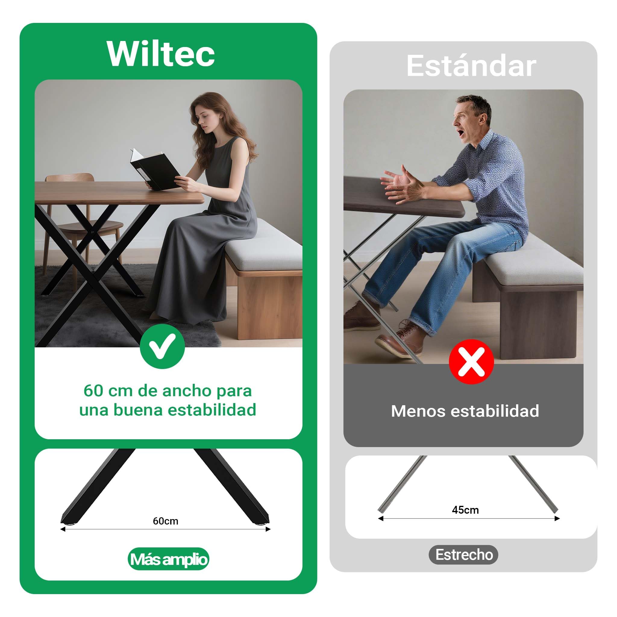 WilTec Bastidores para Mesa 72x60 cm Recubrimiento Polvo Negro Caballetes Perfil-X Patas de Mesa Bricolaje