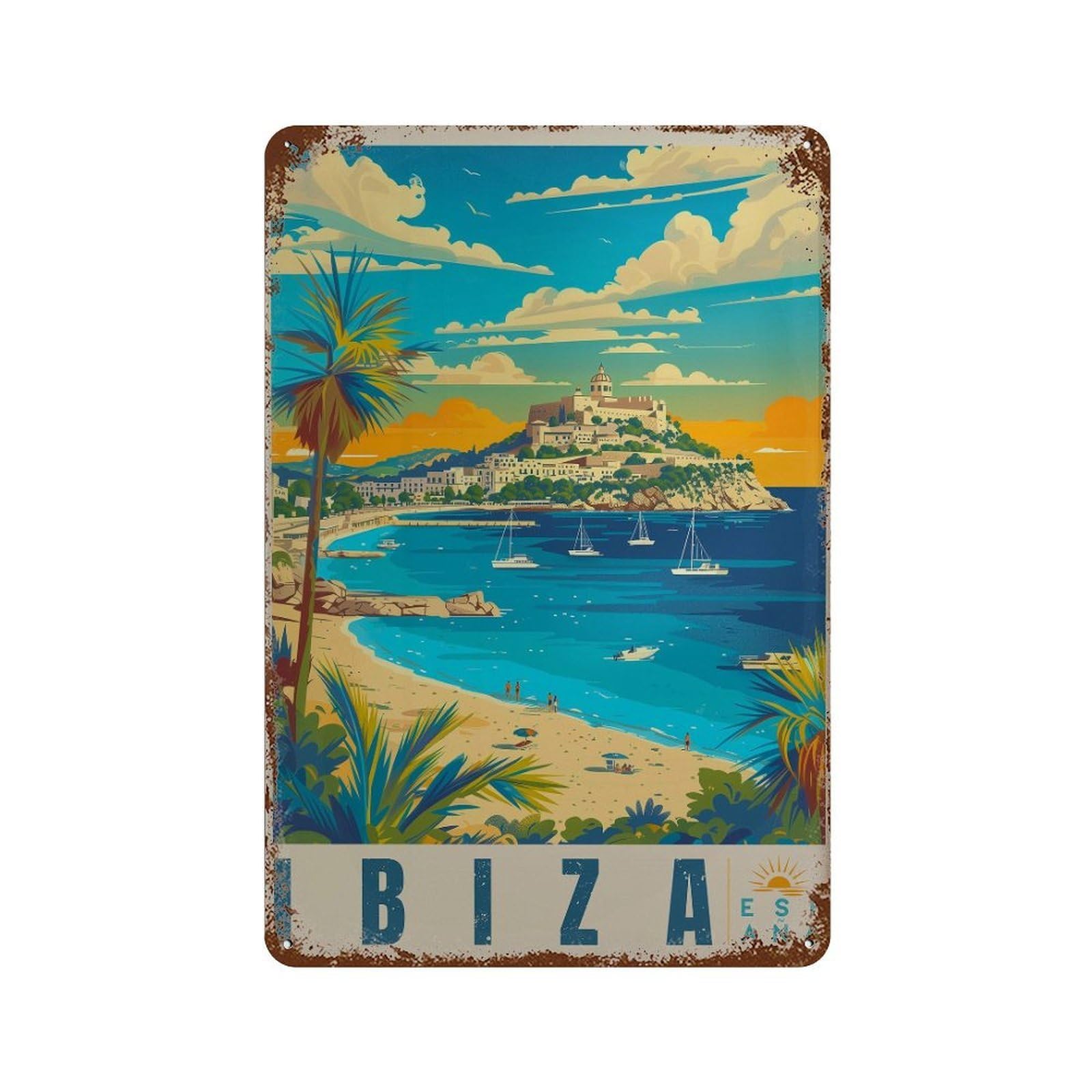 xiaoxiaoshen Ibiza Travel Mediterranean Island Wall Decor Art Metal Tin Poster Modern Home Decor Art Home Bar Shop Decorations Vintage Sign 30x20cm