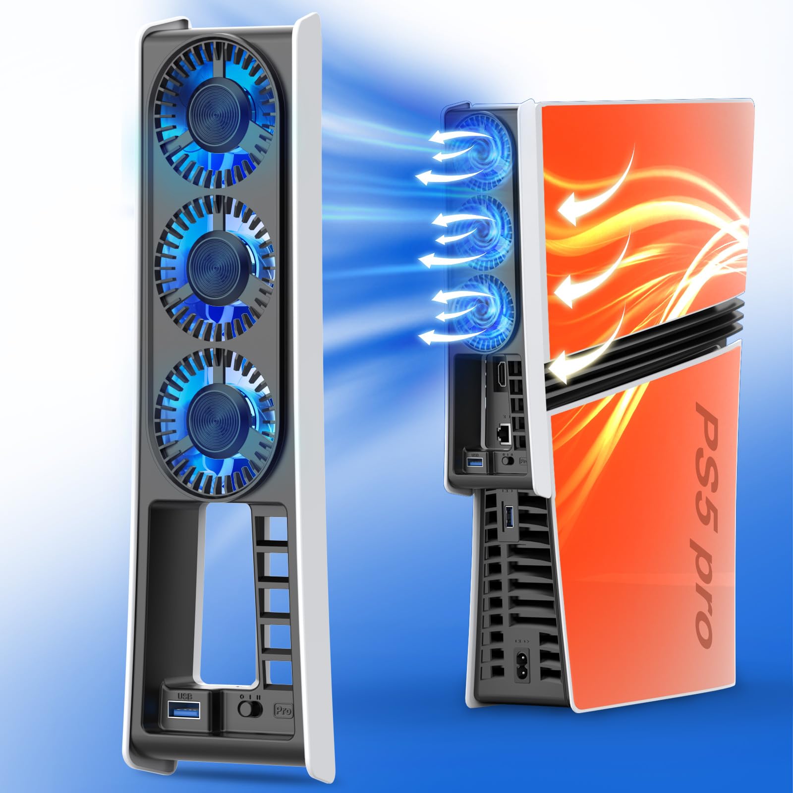 Ventola di raffreddamento per PS5 Pro, accessorio per ventola di raffreddamento silenziosa per PS5 Pro versione digitale e CD con luce LED, velocità regolabile e accensione/spegnimento automatico