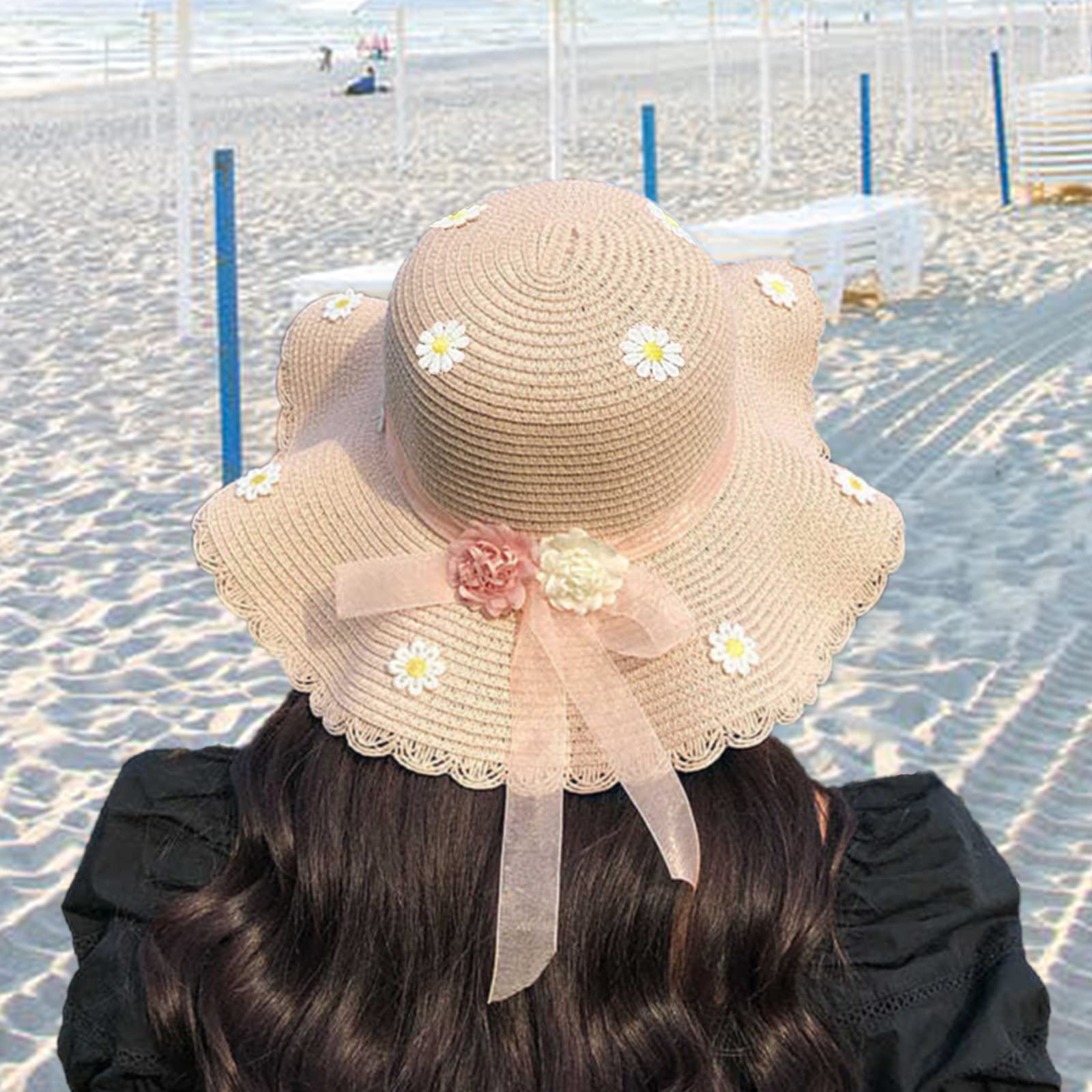 Chapeau avec Sac, Chapeau Plage, Chapeau Bord Large, pour Femmes, Filles, L'été, Plage, Voyages