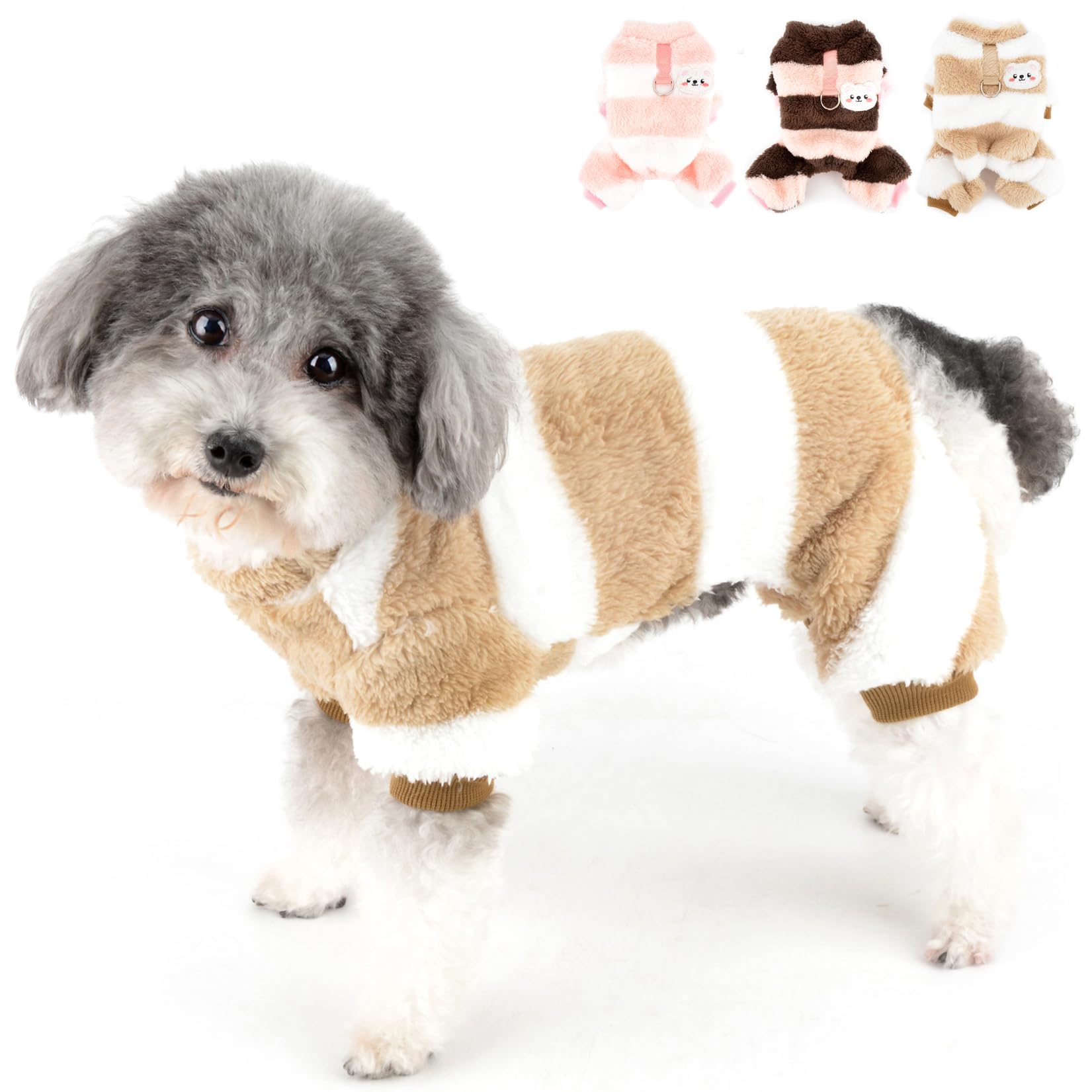 Zunea Sherpa Fleece Dog Pyjamas Jumpsuit for Small Dogs Cat Winter Sweater Pajamas with D-Ring Soft Warm Pullover Jacket Coat Puppy Sleeping Clothes Cold Weather Pet Chihuahua Yorkie Apparel Brown L