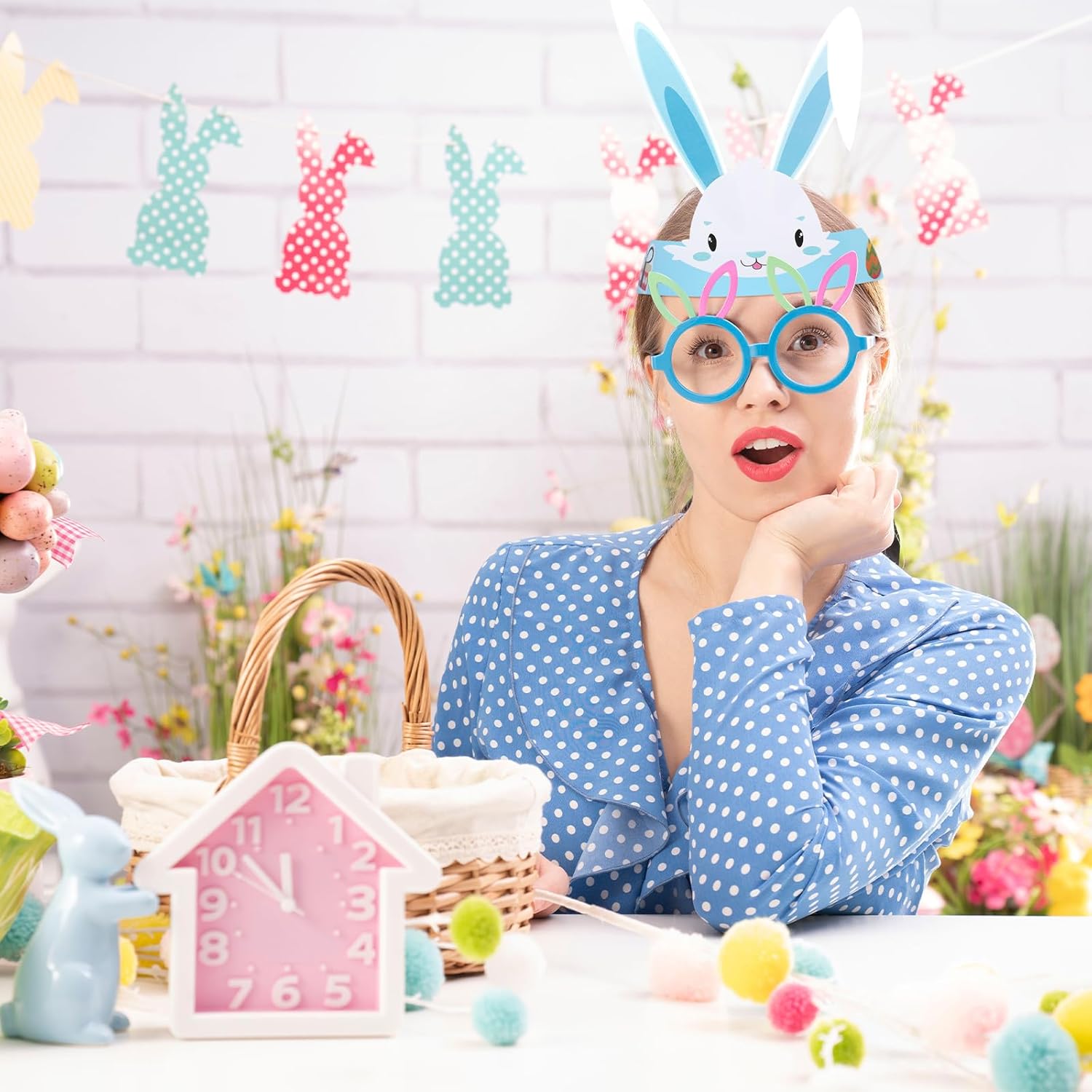 Vinsot 20 Sets Easter Headband Craft for Kids, 90 Pcs Easter Bunny Ears for Crafts Include Paper Loop Hat with Rabbit Cards Eggs Sticker Glue DIY Kits Colorful Element Crown Party Favors Supplies