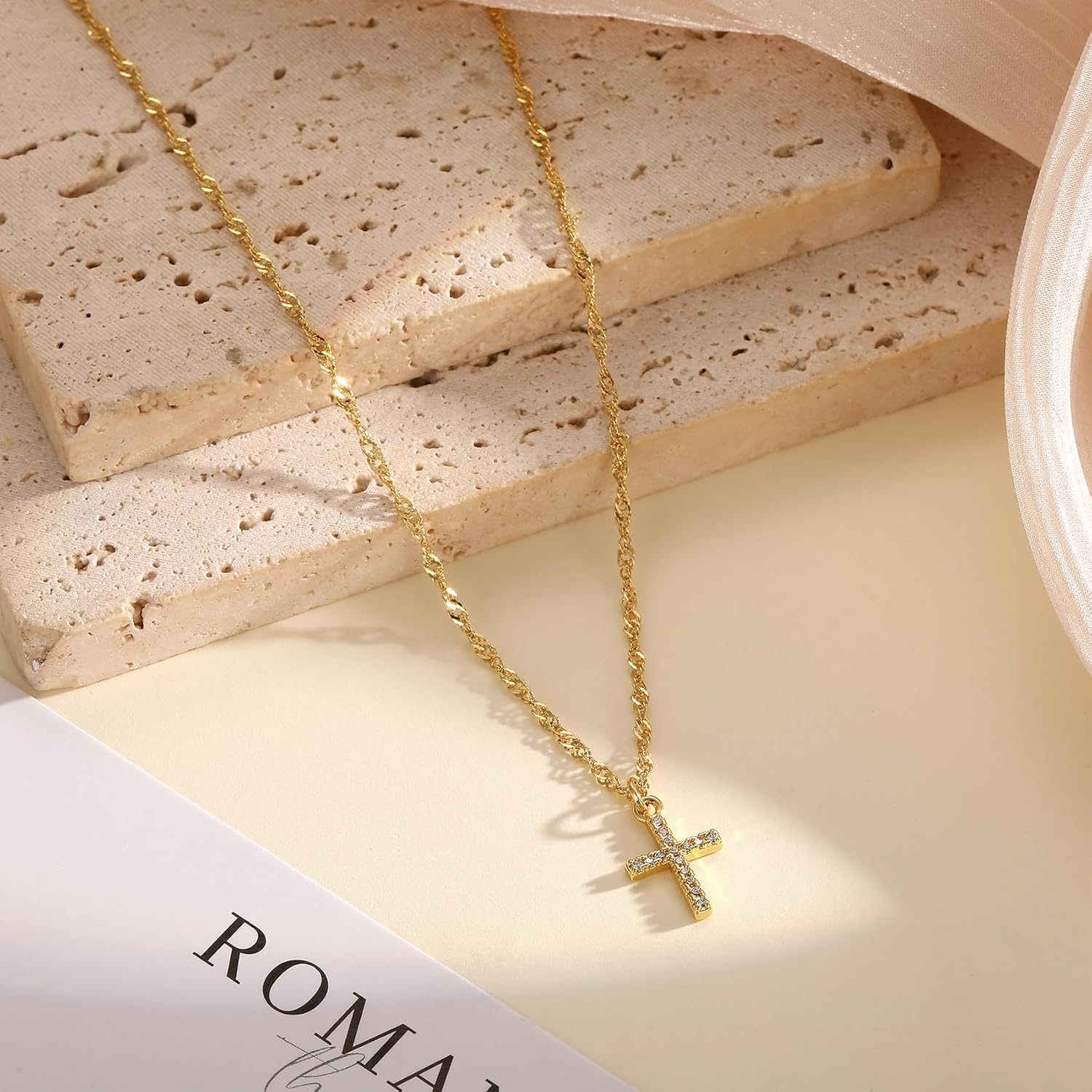 Gold Cross Necklace for Women Dainty 14K Gold Plated Diamond Cross Pendant Necklace Simple Charm Cross Necklaces Faith Trendy Jewelry Gifts - Image 6