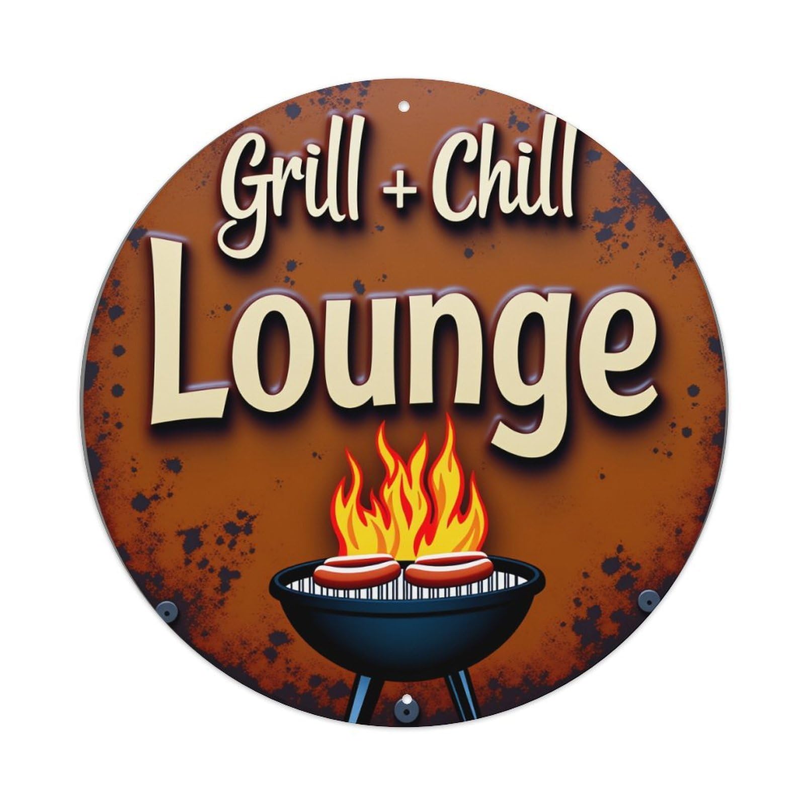 Grill And Chill Lounge Fire Metal Tin Sign Vintage Garden Bedroom Cafe Bar Man Cave Home Wall Decor Metal Poster 8x8 inches