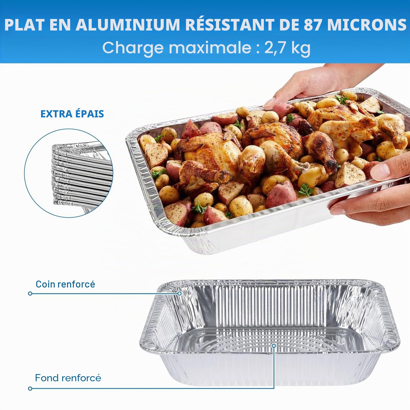 Lot de 10 grands plateaux en aluminium de 3 500 ml, moules profonds en aluminium très résistants pour la cuisson, la pâtisserie, le stockage des aliments (32 x 26 x 7 cm)
