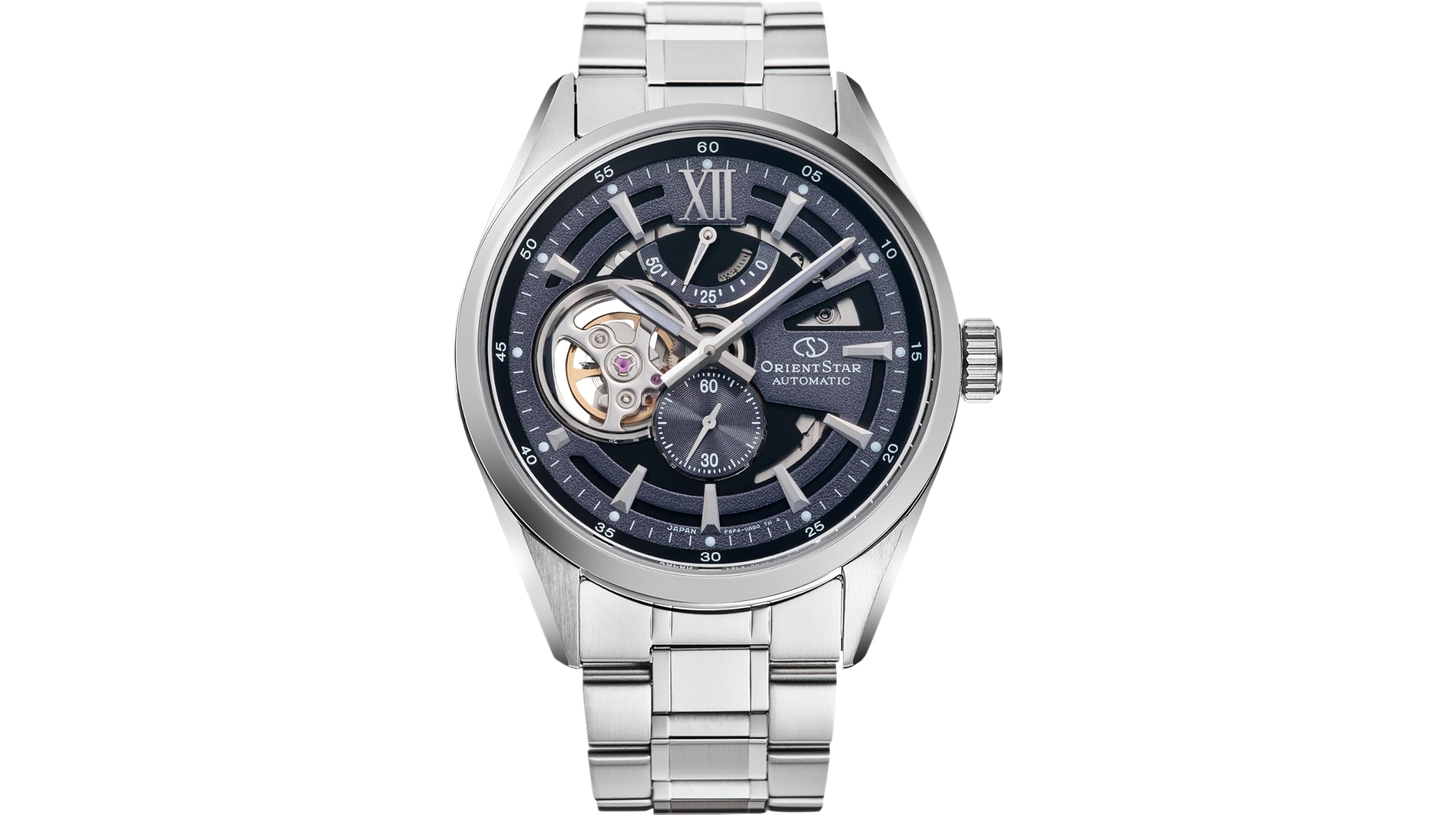 Orient Star RE-AV0138V00B współczesny nowoczesny szkielet automatyczny fioletowy cyferblat stal szlachetna męski zegarek na rękę