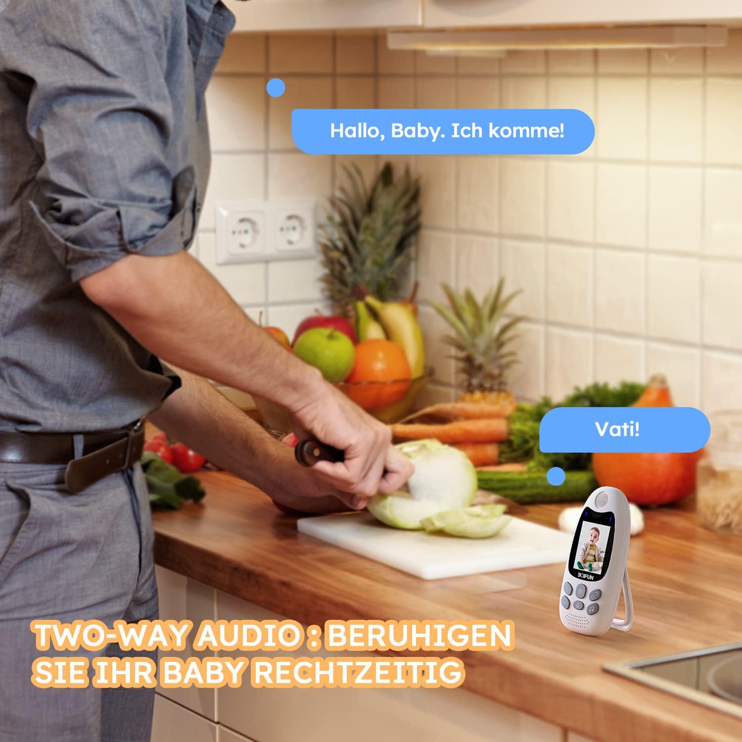 BOIFUN Babyphone mit Kamera, 2 Zoll 720P Monitor, Ohne WLAN, Nachtsicht, 2 Wege Audio, Vox-Funktion, Schallerkennung, Temperaturerkennung, Schlaflieder