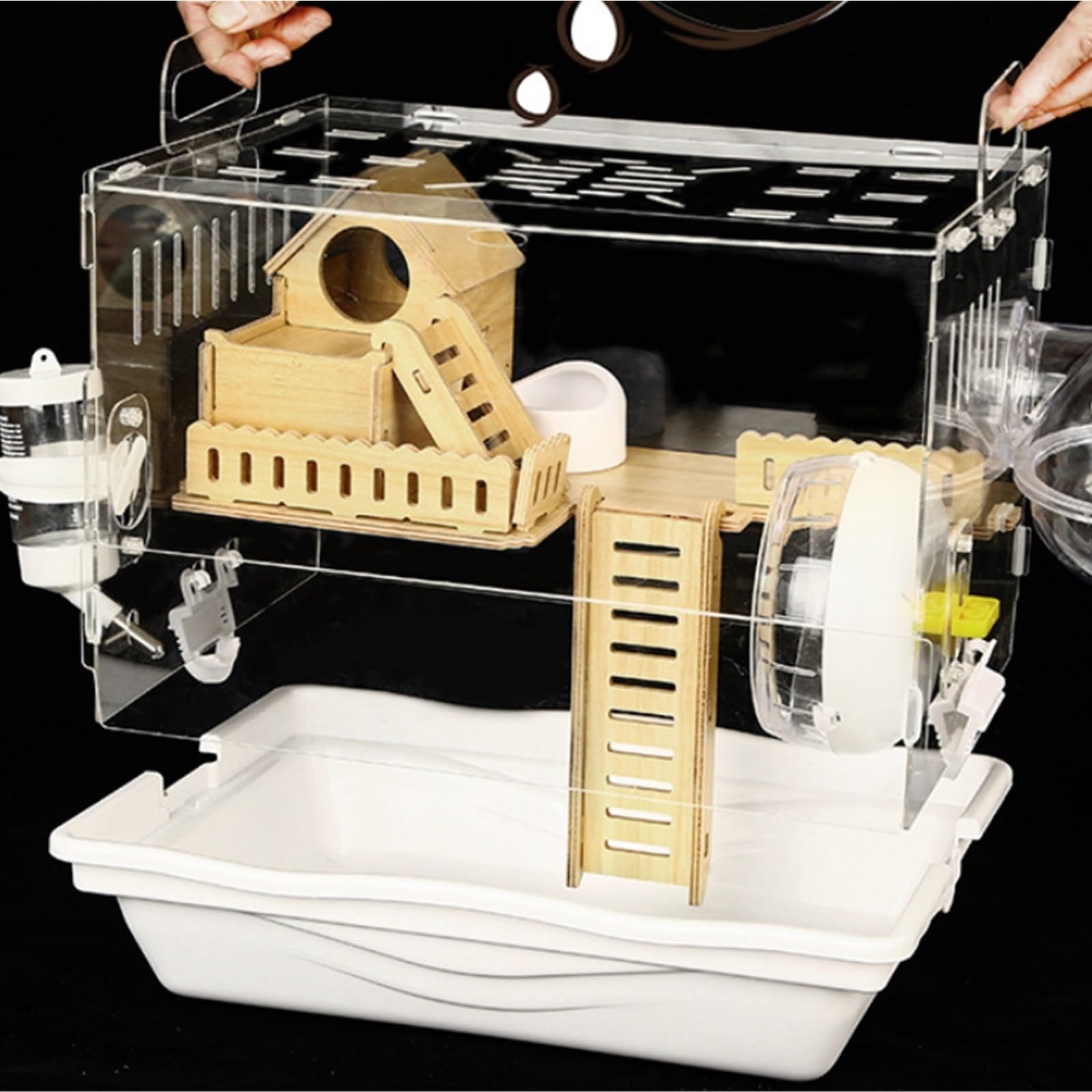 Cage à Hamsters Cage à Hamster Double Couche entièrement Transparente avec Accessoires en Bois spacieuse