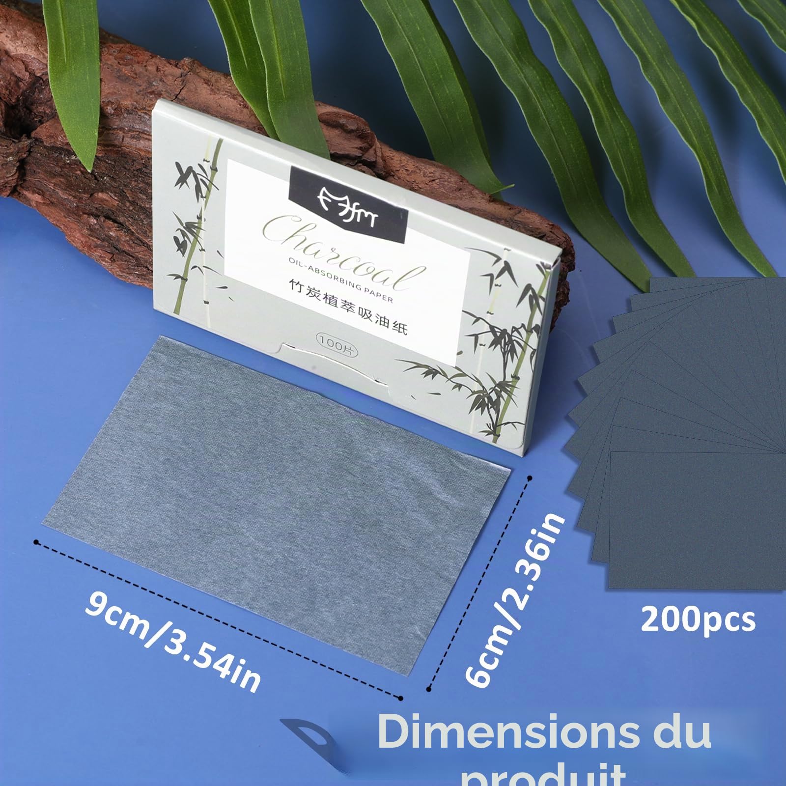 Lot de 200 feuilles de contrôle de l'huile - 6 x 9 cm - Papier matifiant pour le visage - Feuilles naturelles absorbantes - Papier matifiant pour peaux grasses et grasses