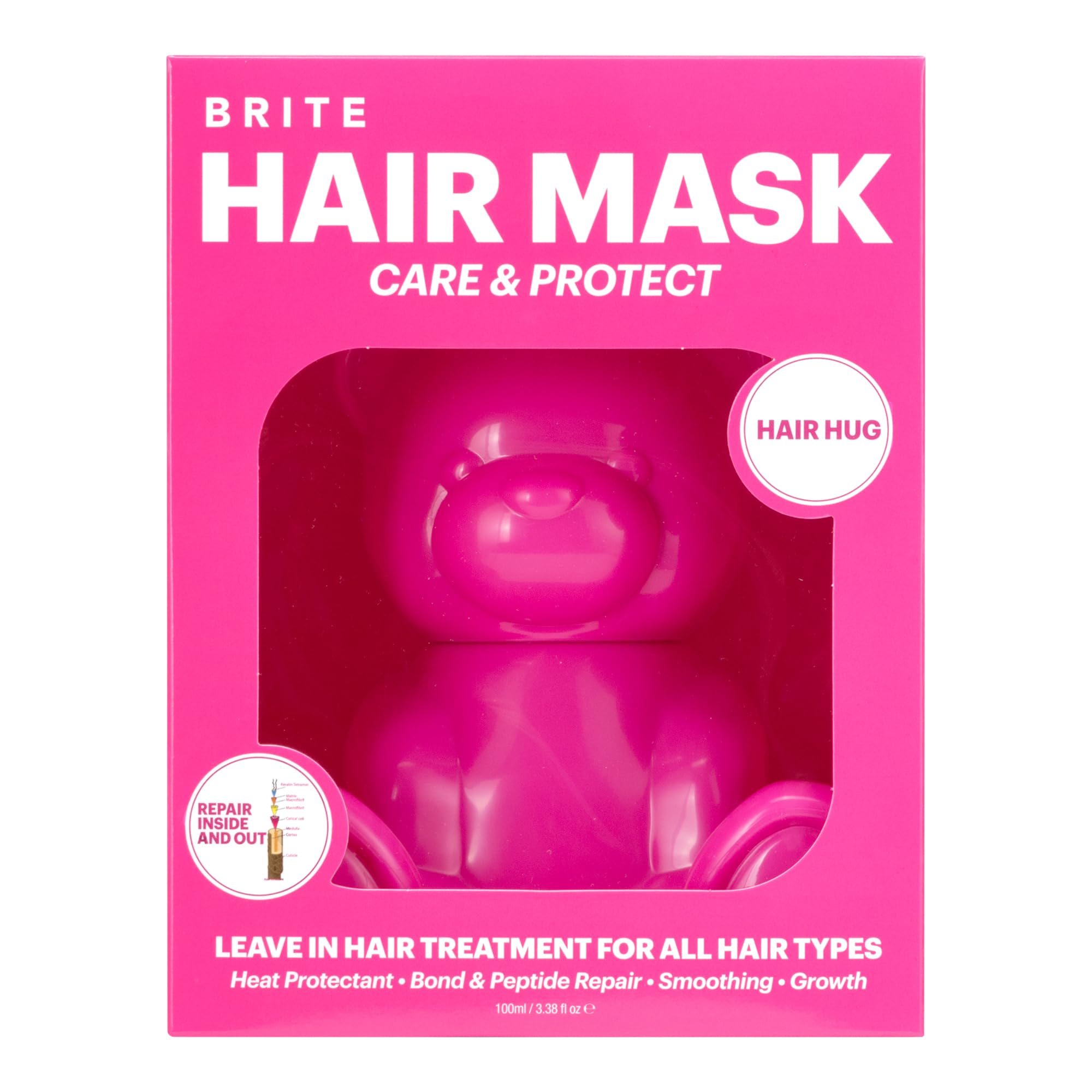 Brite Care & Protect Leave-In Hair Mask Treatment with Bond & Peptide Repair - Smooth, Detangle & Strengthen All Hair Types - Vegan Cruelty-Free - Prevent Split Ends & Boost Hair Health (3.38 Fl Oz)