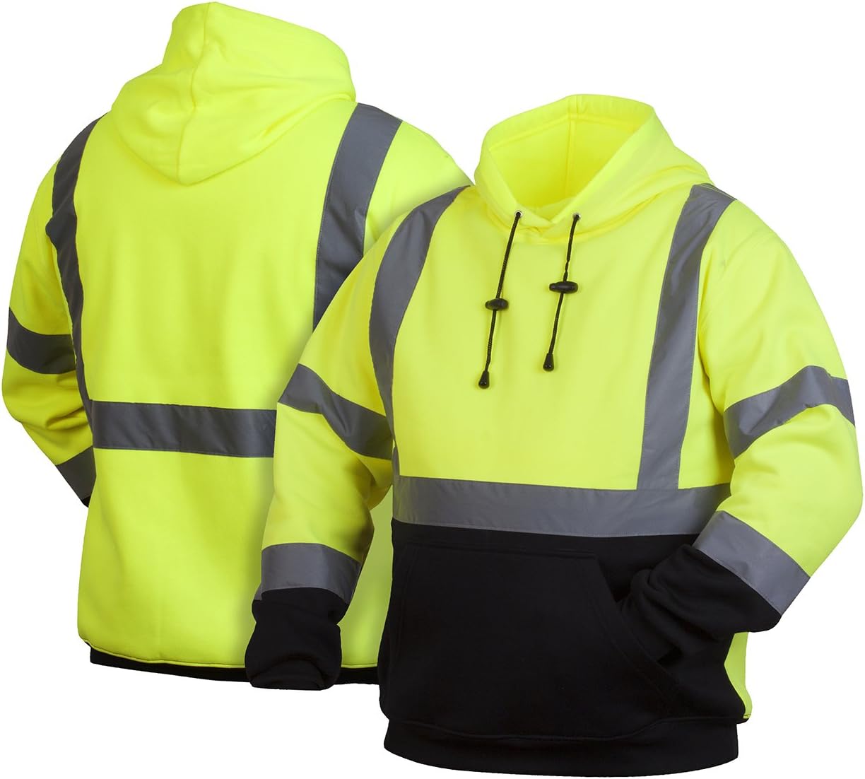 Pyramex Hi Vis Lime Safety Pullover Sweatshirt With Black Bottom, Hi Vis Lime XX-Large