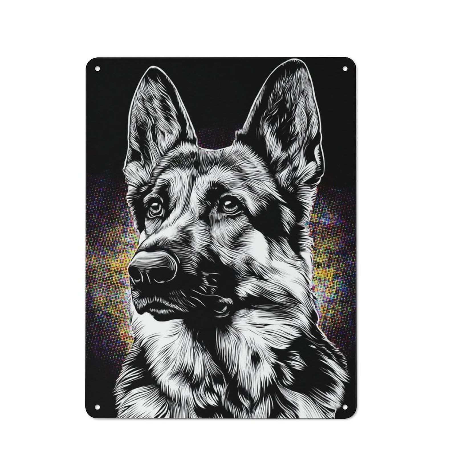 Junmoney German Shepherd Portrait Artwork Metal Wall Sign 40X30cm Featuring For Café Or Restaurant, A Decorative Metal Sign For Cafés And Restaurants