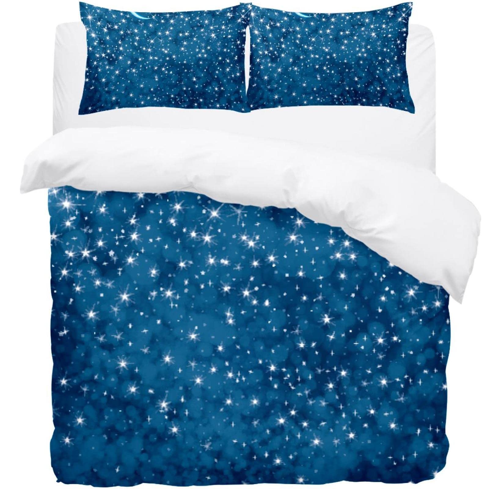 Housse de couette chaude et confortable super douce bleu ciel étoilé avec ses taies