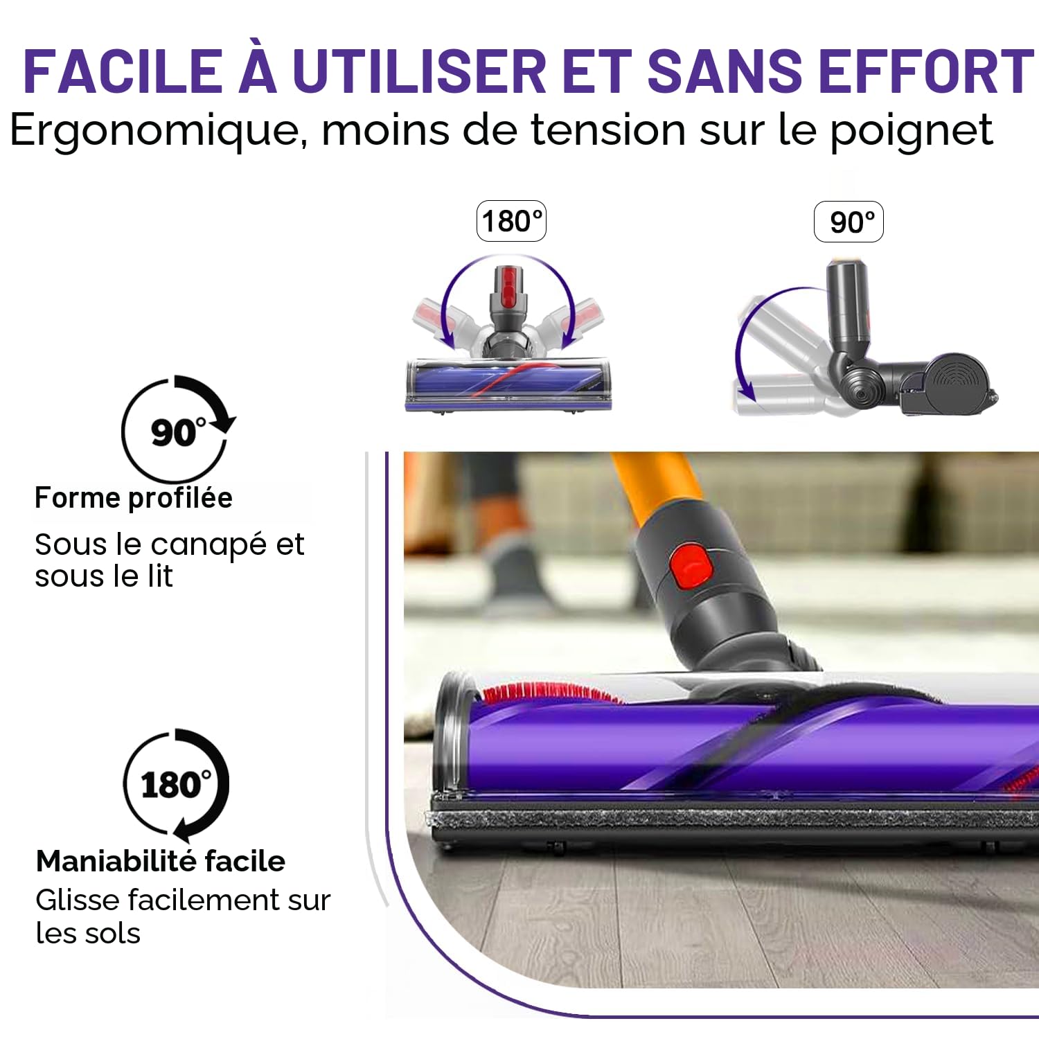 Tête de Brosse pour Dyson V7 V8 V10 V11 V15, Brosse électrique pour Dyson V10 V11 V15 V7 V8, Remplacement Brosse pour D-yson V8 V7 V10 V11 V15 Sols Durs et Moquettes