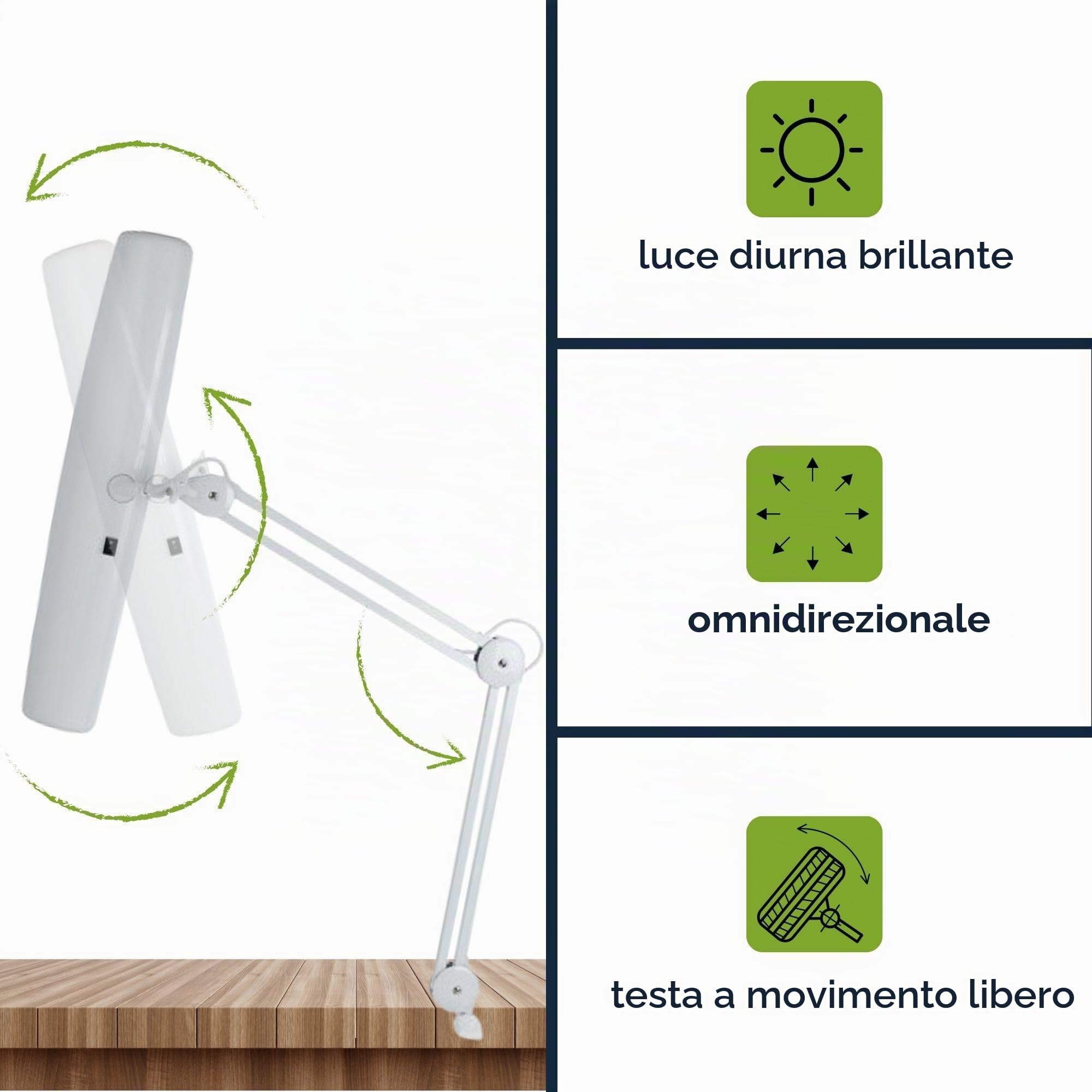 Velleman Lampada da scrivania con morsetto, lampada da lavoro TL 3x 14 W, 2700 lm, luce diurna 6500 K, paralume largo 60 cm, bianca per ufficio, hobby, manicure, cucito e lavori di precisione