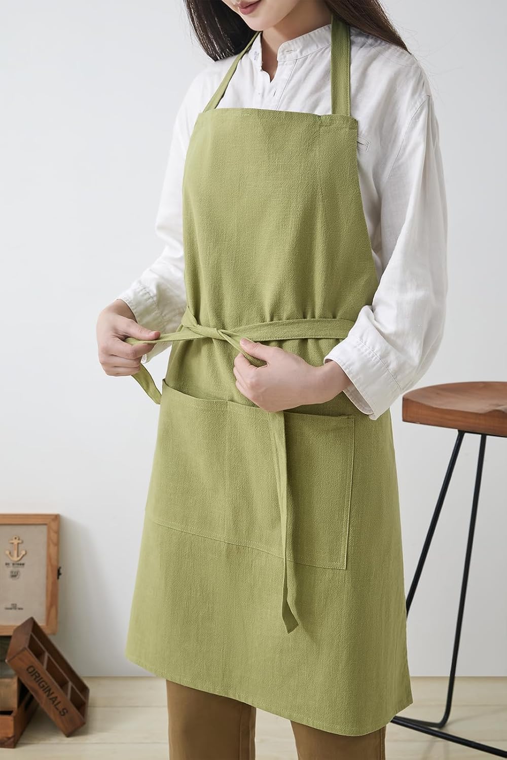 Cotton Linen Apron for Women - Adjustable Casual Apron with Pocktes, Great for Florist, Coffee House and Kitchen - Image 5