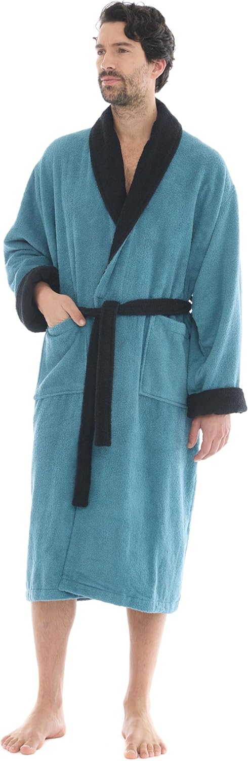 Seritaine Luxurious Men's Robe, 100% Turkish Cotton, Bathrobe Men, Long Spa Robe