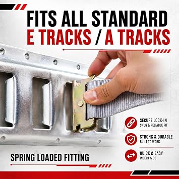 BoxerTool E Track Straps - Cam Buckle Logistic Tie Down - 2 x16' Gray Straps - Industry Standard - 3,000lb Capacity Strap - Box Truck Straps, Enclosed Trailer, Cargo Tie Down Straps 2 Pack