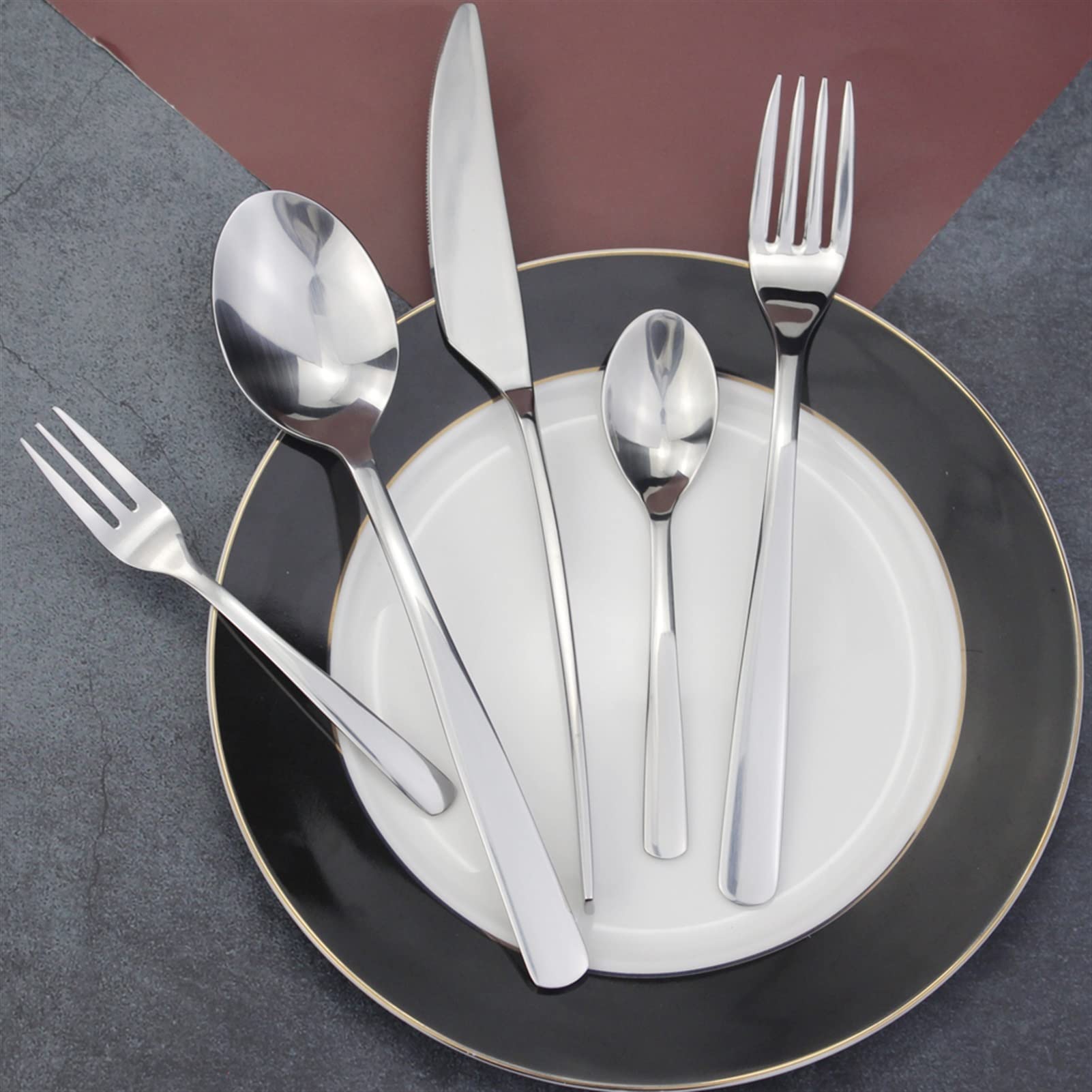 Ensemble de Couverts 30 pièces 5 en 1 Ensemble de Couverts en Acier Inoxydable Poli Miroir Brillant Couteau de Table Plat Fourchette à Dessert Couverts Couverts en Acier Inoxydable