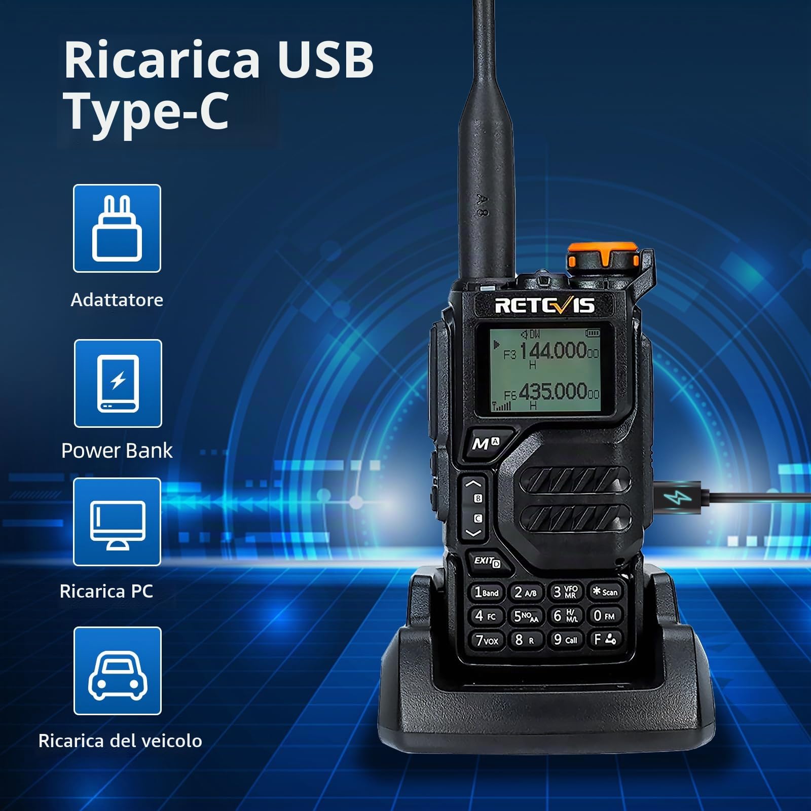 Retevis RA79 Walkie Talkie, Radioamatori Dual Band, per Caccia (2 Pezzi) | Batteria 1400mAh, 2m/70cm/FM/AM, Supporto VFO/CPS/Chirp, Radio Bidirezionale per Caccia, Viaggi