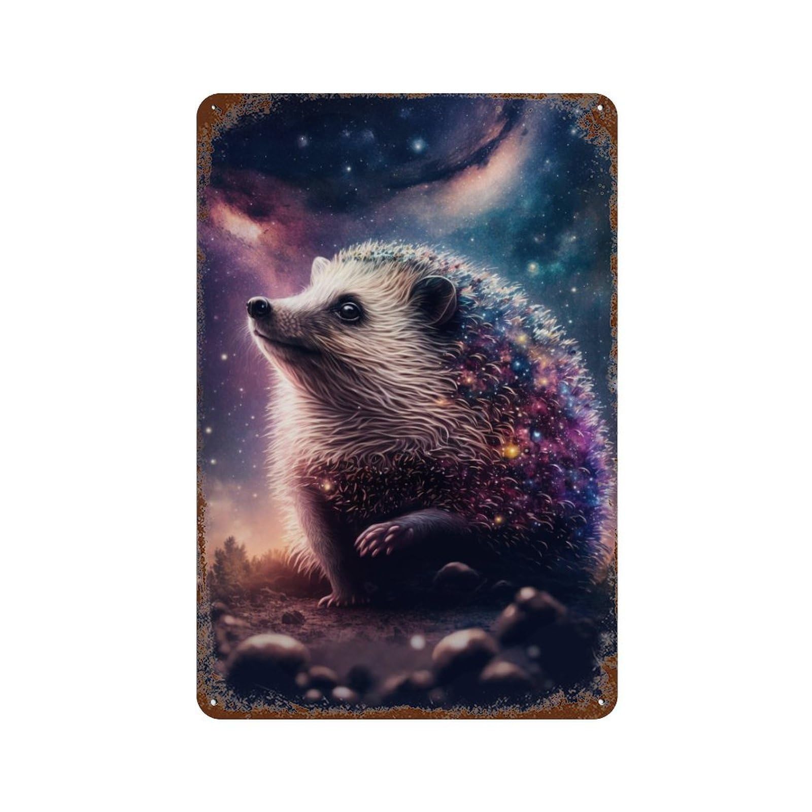 Galactic Hedgehog Fantasy Rustic Tin Plaque 11.8"x7.9", Industrial Home Decor for Pub, Kitchen And Man Cave Decor