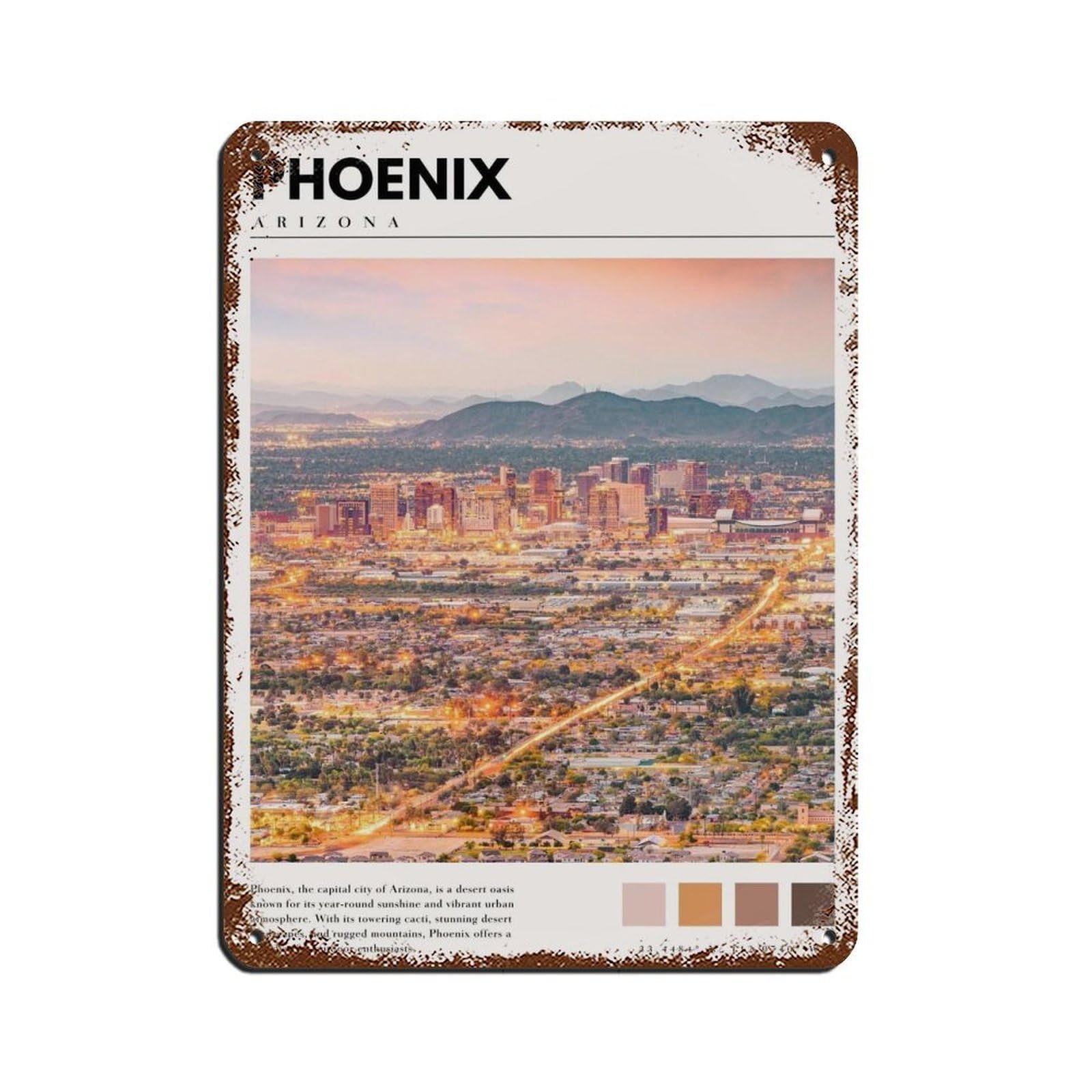 Phoenix Downtown City Poster Phoenix Art Arizo Tin Sign Vintage Metal Pub Club Cafe Bar Home Wall Art Decoration Poster Retro 12x16inch(30x40cm)