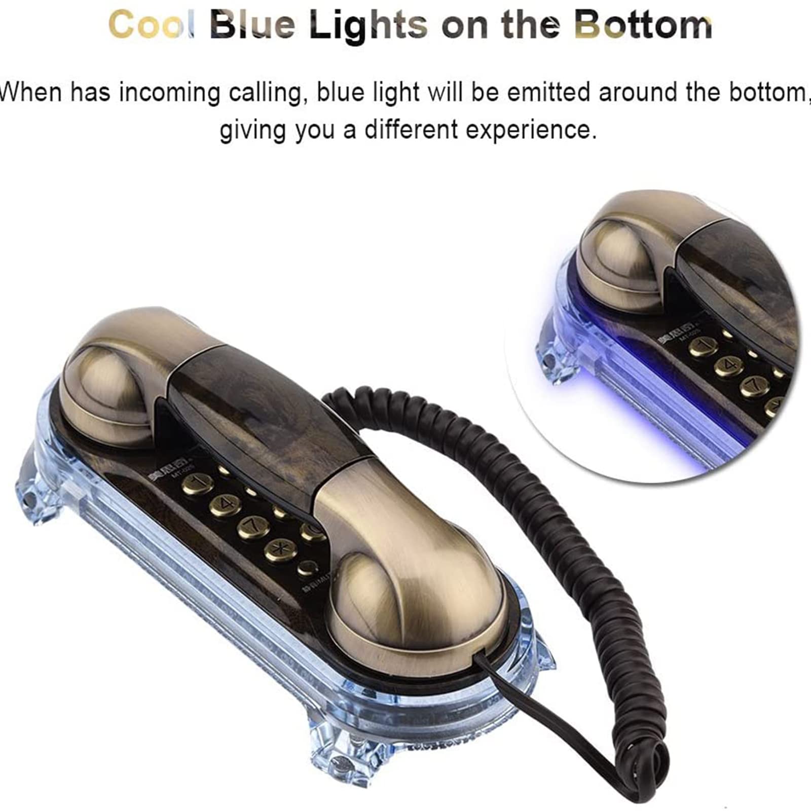 Mały telefon naścienny. Antyczny przewodowy telefon stacjonarny, modny telefon do domu, hotelu, biura (brązowy)