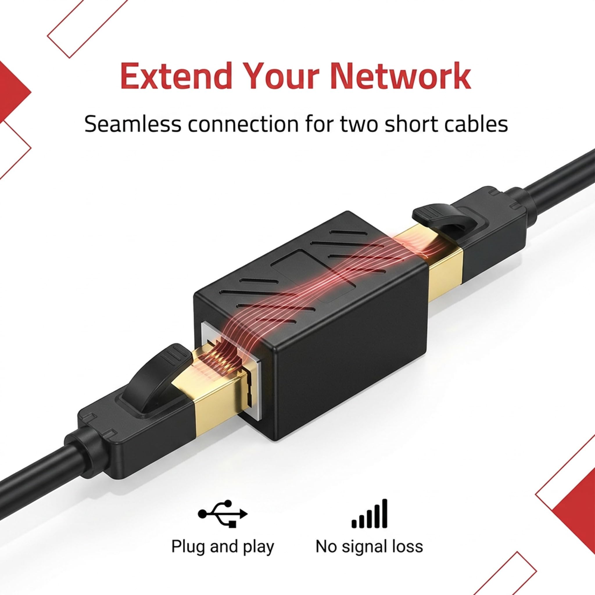 5 Stück RJ45 Kupplung, LAN Kabel Verbinder Buchse auf Buchse Verlängerung Adapter 8P8C für Cat7, Cat6, Cat5e, Cat5 Netzwerkkabel Netzwerk Koppler für Router Patchkabel Switch Home Office