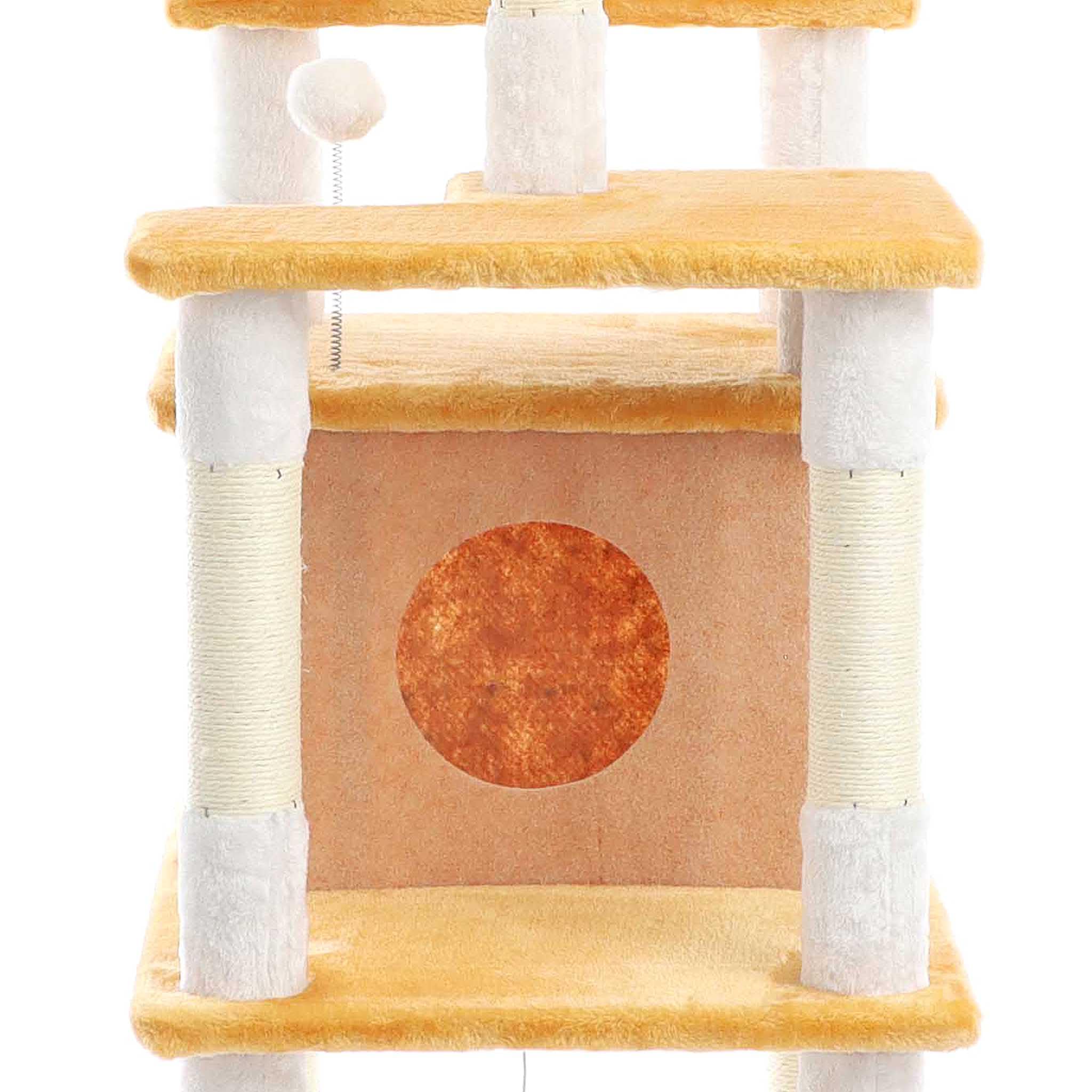 Fudajo Arbre à Chat Blanc/Brun 164cm Poste de grattage avec du sisal, Une Niche/Maison à Chats