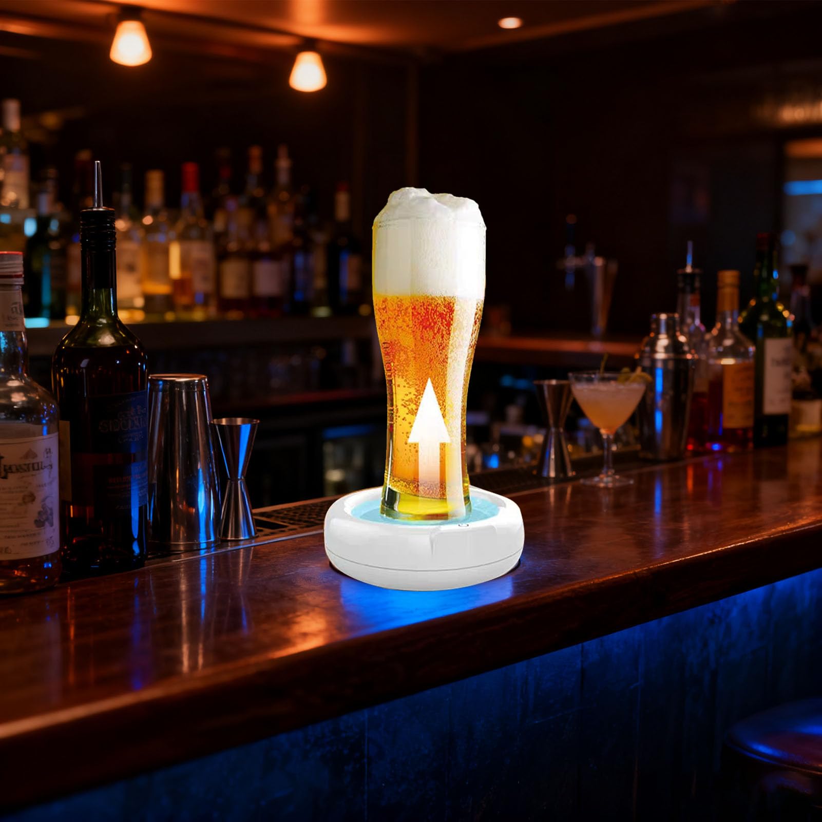 Srliya Ultraschall-Vibrations-Bierschäumer, Rutschfest, Tragbar, Bier-Bubbler-Maschine mit 1800-mAh-Akku für Familientreffen, Bar, Weiß
