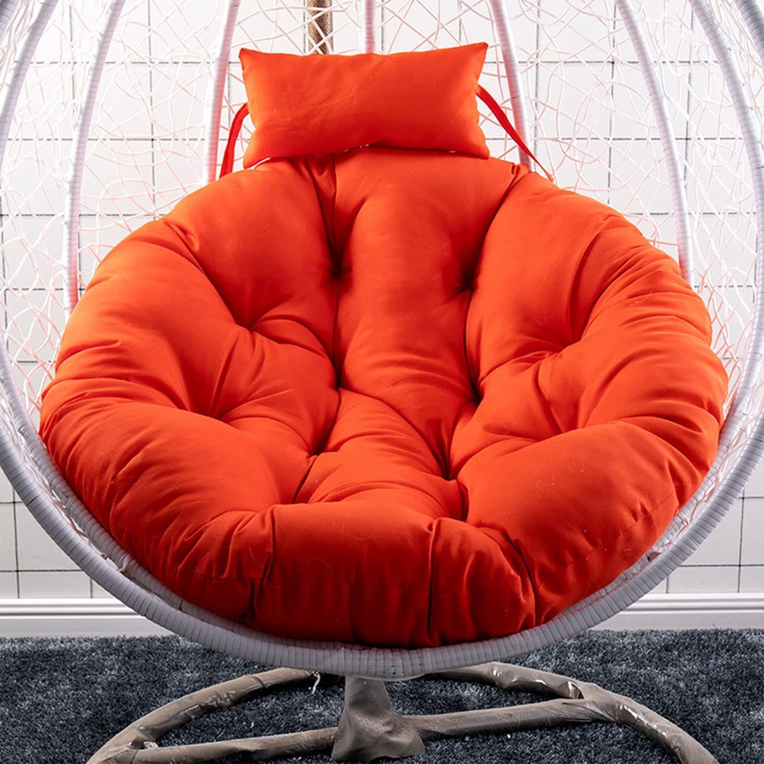 Washable hanging egg chair cushion with headrest - outdoor hanging basket chair cushion, thick cushion swing rattan chair cushion, hanging chair cushion round cradle chair cushion