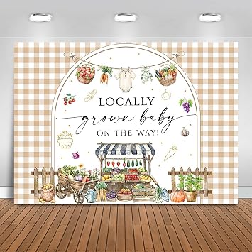 Locally Grown Baby Shower Backdrop 7x5ft Farmers Market Baby Shower Photography Background Party Decorations Fruit and Vegetables Banner Photo Booth Props