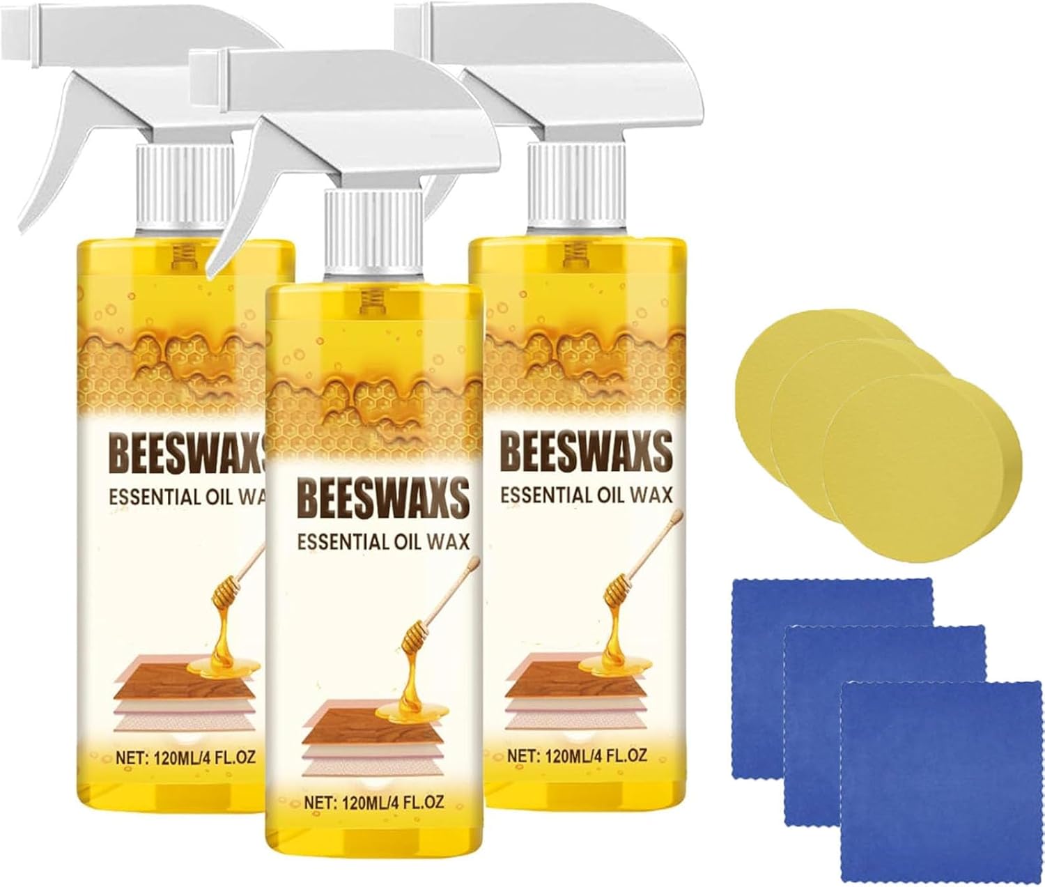 Beeswax Wood Polish Spray, Bee S Wax Polish And Cleaner, Beeswax Essential Oil Wax, for Furniture, Floor, Tables, Cabinets (3pcs)