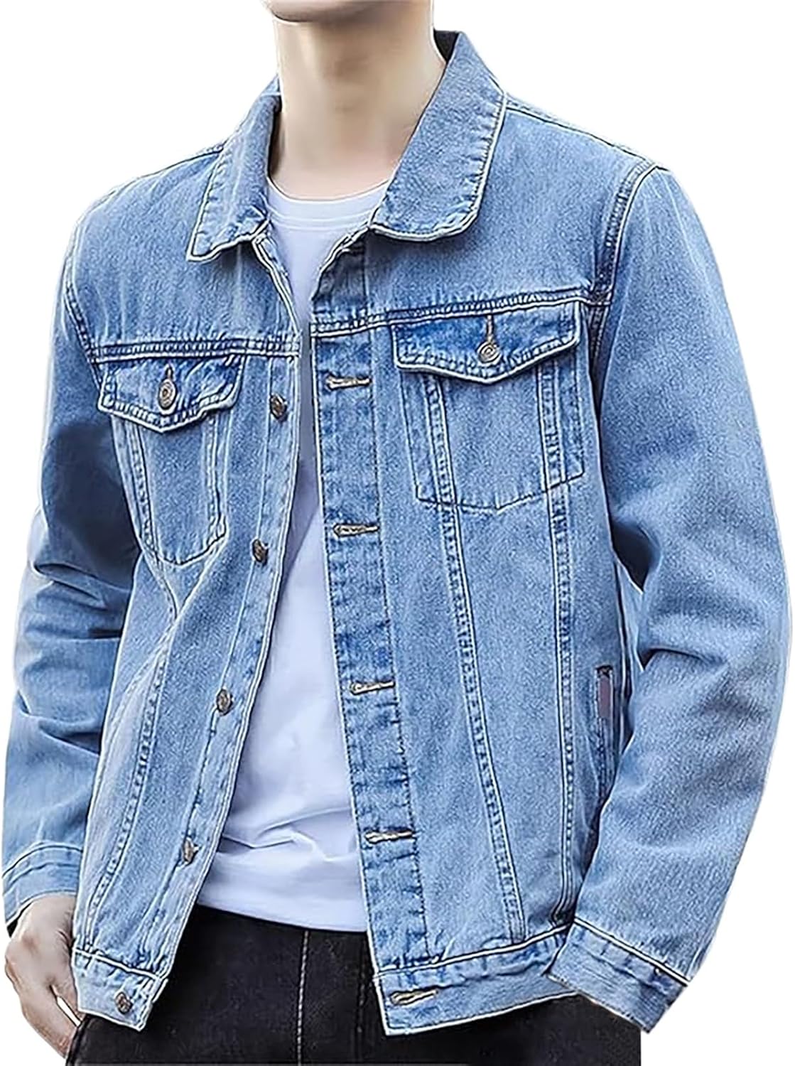 Men's Denim Jackets Long Sleeve Button Down Trucker Moto Coats Vintage Distressed Dye Tie Performance Jean Jacket