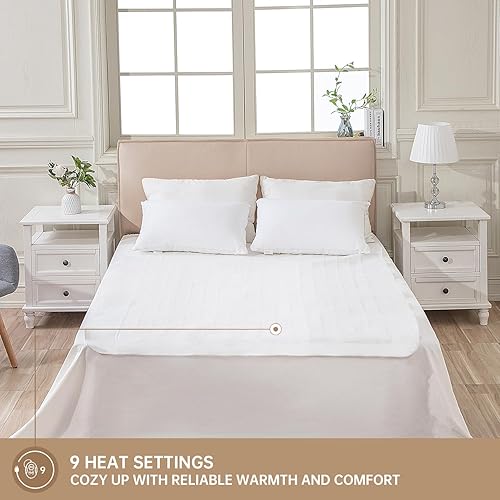 Miniatura 7 de Protector de colchón eléctrico con calefacción tamaño individual, 39 x 75 pulgadas, calentador de cama, 9 ajustes de calor, 1-12 horas de apagado