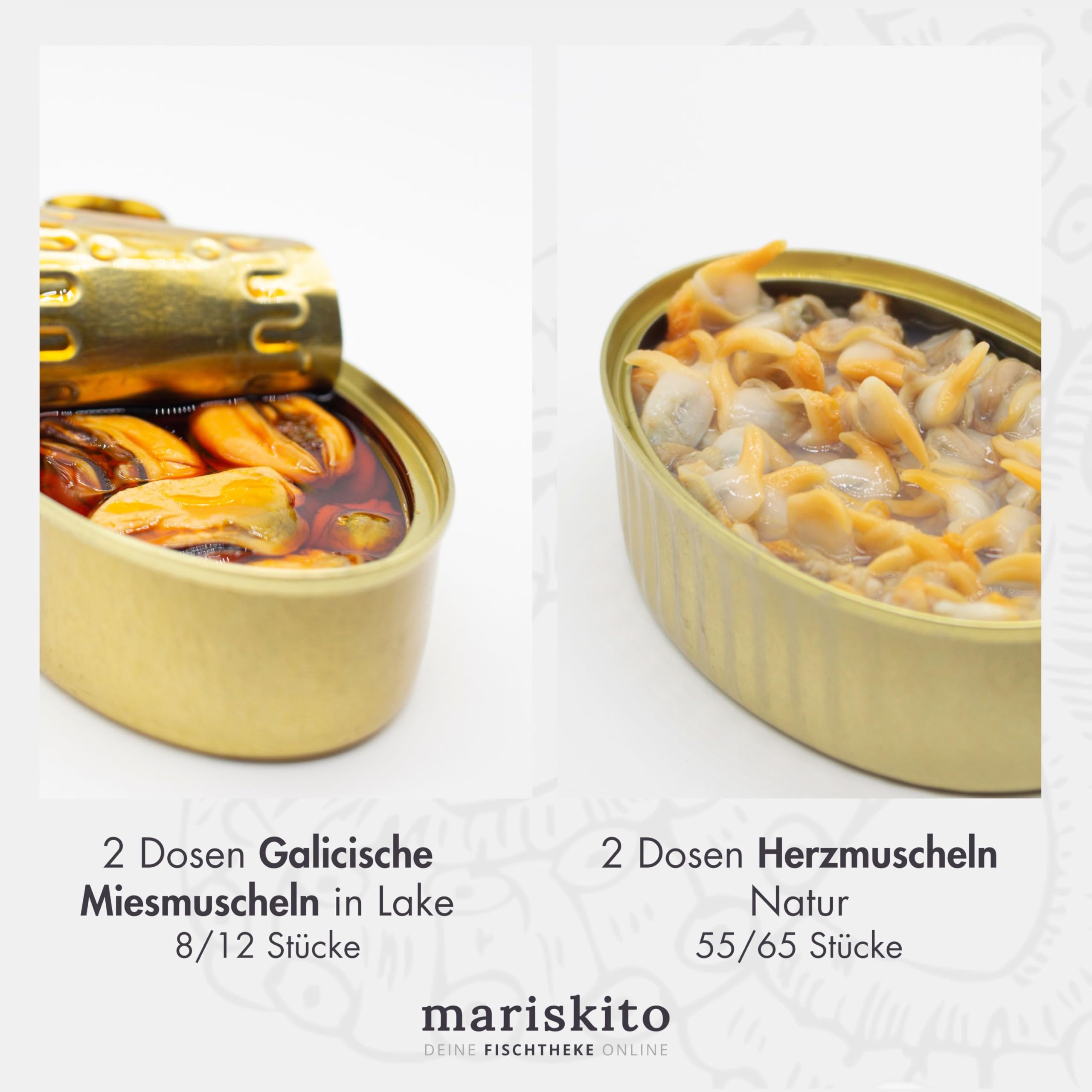 MARISKITO | Paket La Mar de Variado - 12 Gourmetkonserven - Dosen mit Galicischen Konserven - Geschenkkorb - Delikatessen-Produktset