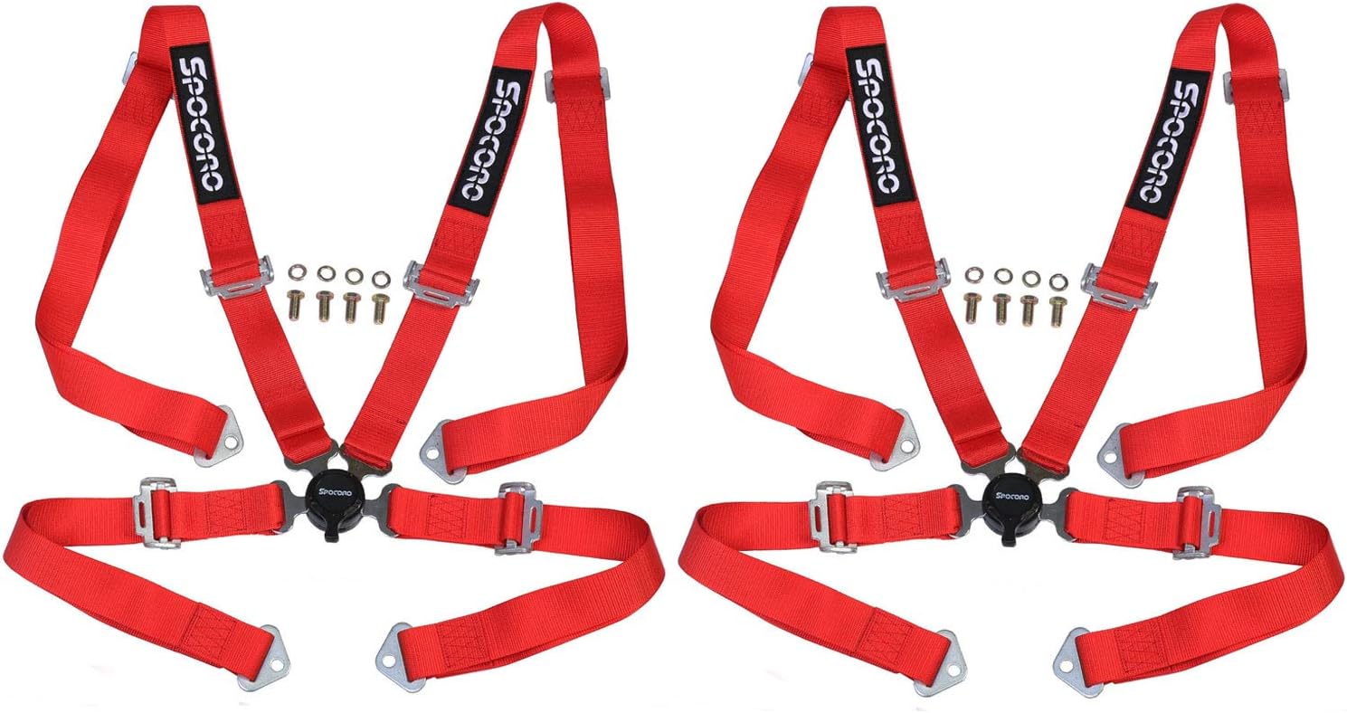 Spocoro SB-0204RD-QR-2 4 Point Racing Safety Harness Cam Lock with 2" Straps,Red (Pair)