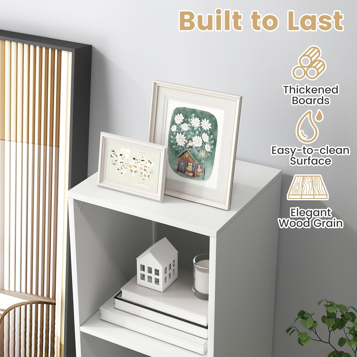 Giantex 3-Cube Bookcase, White Cubby Bookshelf w/Back Guardrail & Anti-Tipping Kits, 4-Tier Freestanding Storage Organizer with Shelves, Open Back Display Rack for Living Room, Bedroom, Study
