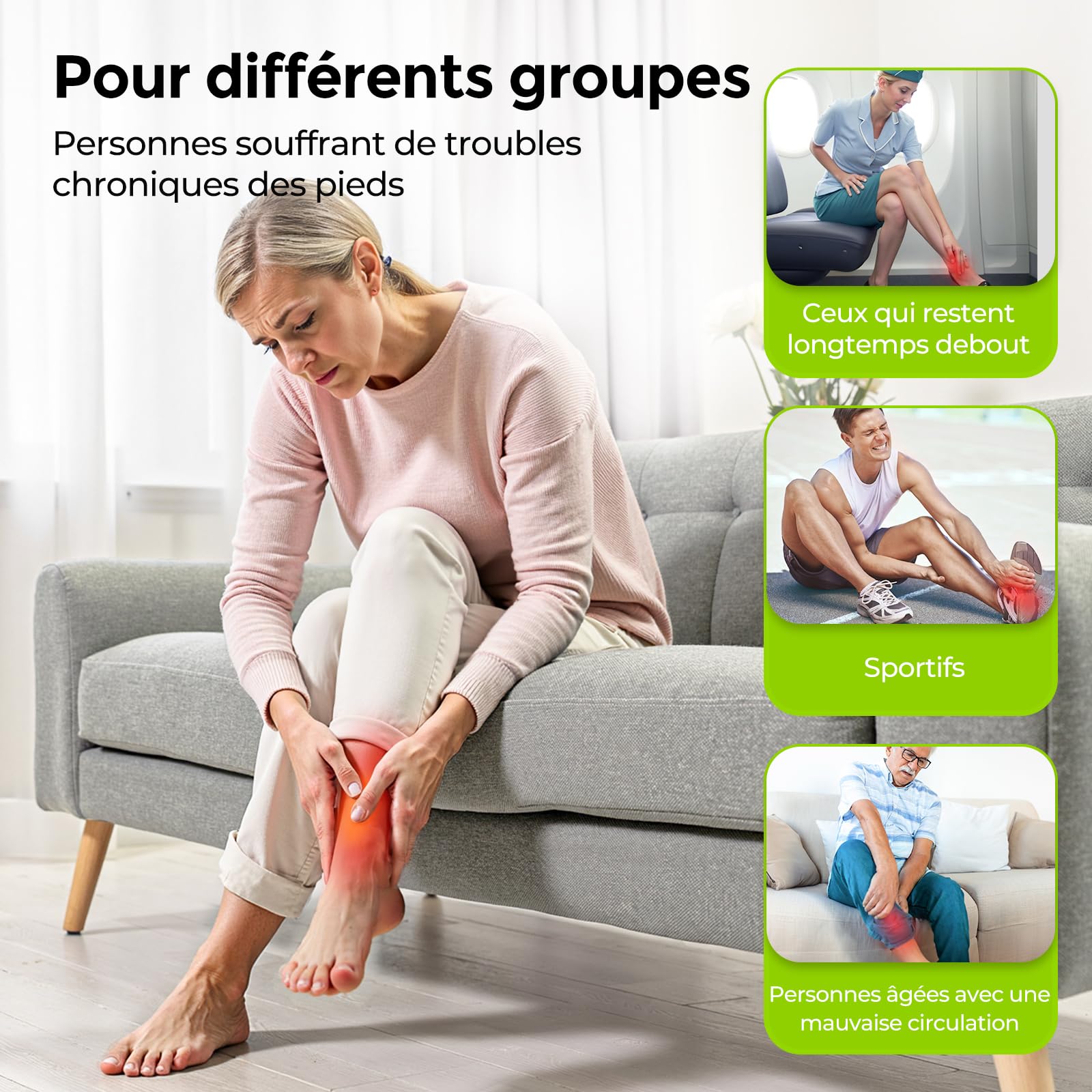 AUVON Appareil TENS de massage des pieds pour douleur et circulation, 10 modes & 50 intensités, EMS sans médicament pour jambes & pieds, idéal seniors & travailleurs debout